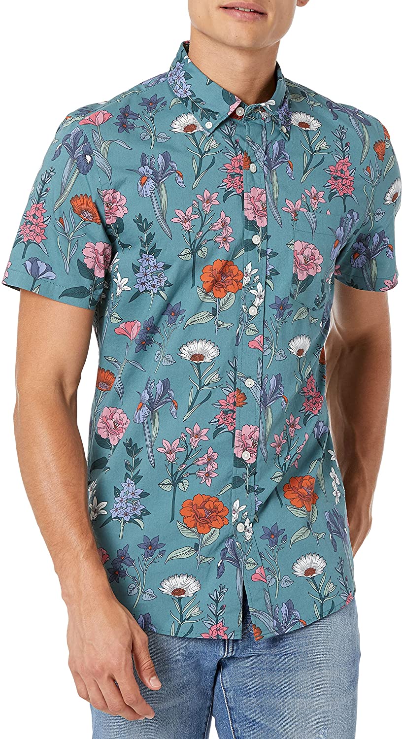 Goodthreads Men's Slim-Fit Short-Sleeve Printed Poplin Shirt