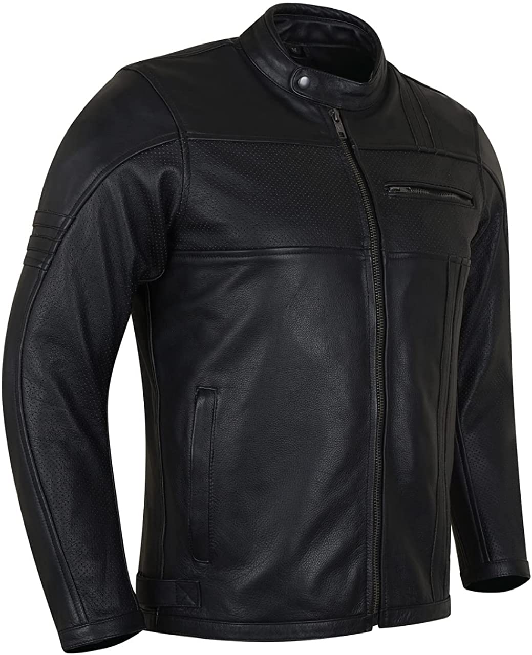 Vance Leathers' Men's Commuter Cafe Racer Motorcycle Leather Jacket with Armor