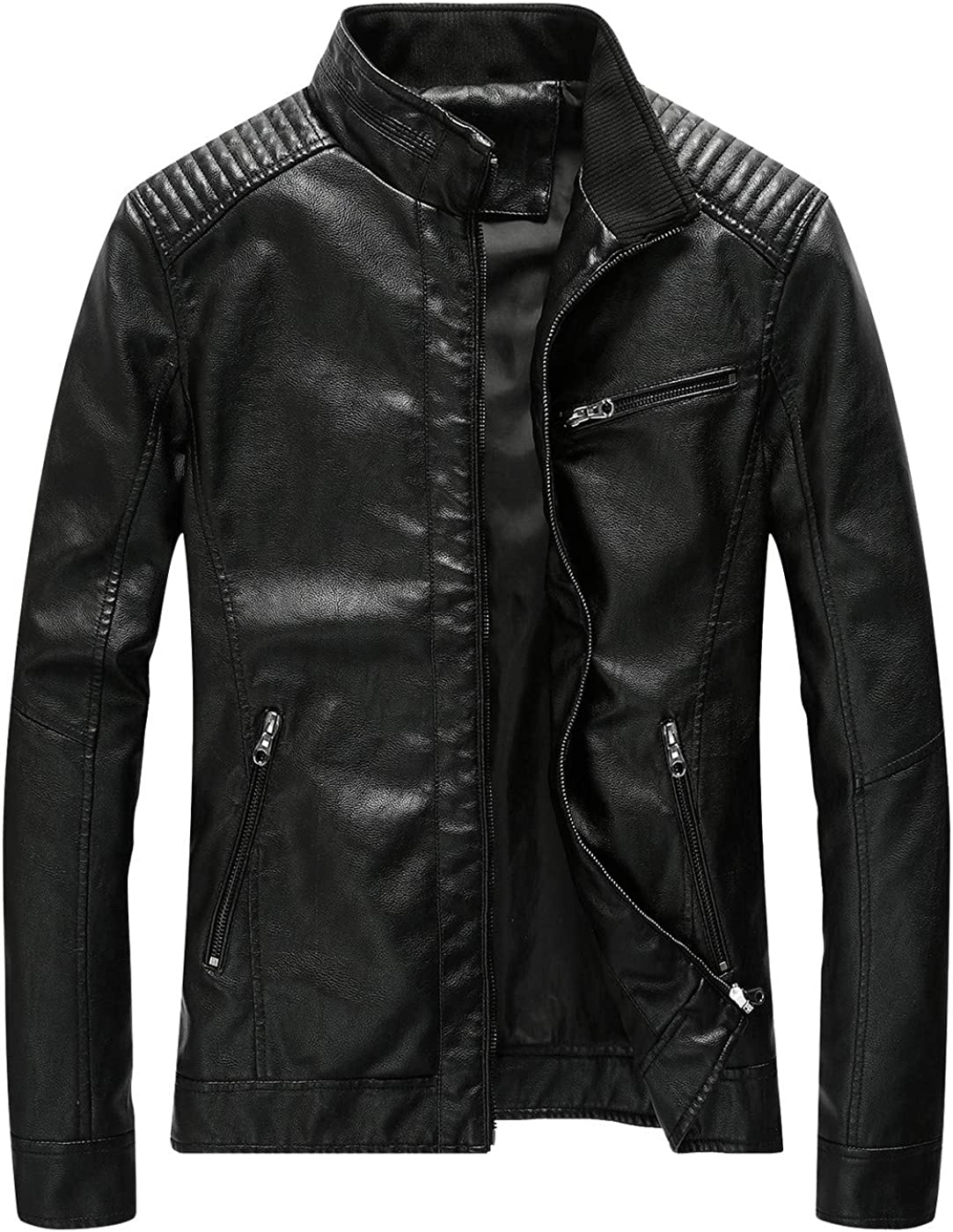 Fairylinks Leather Jacket Men Black Slim Fit Motorcyle Lightweight
