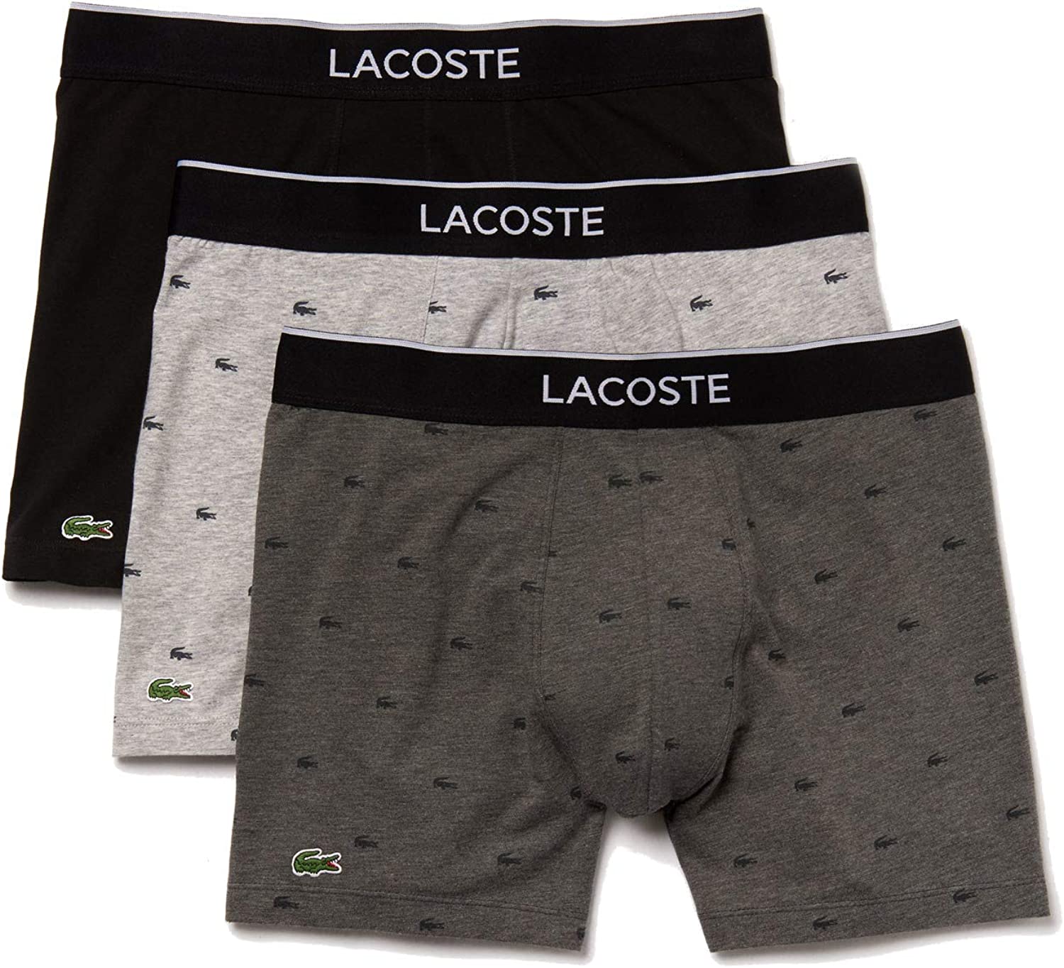 Lacoste Men's Casual Allover Croc 3 Pack Cotton Stretch Boxer Briefs
