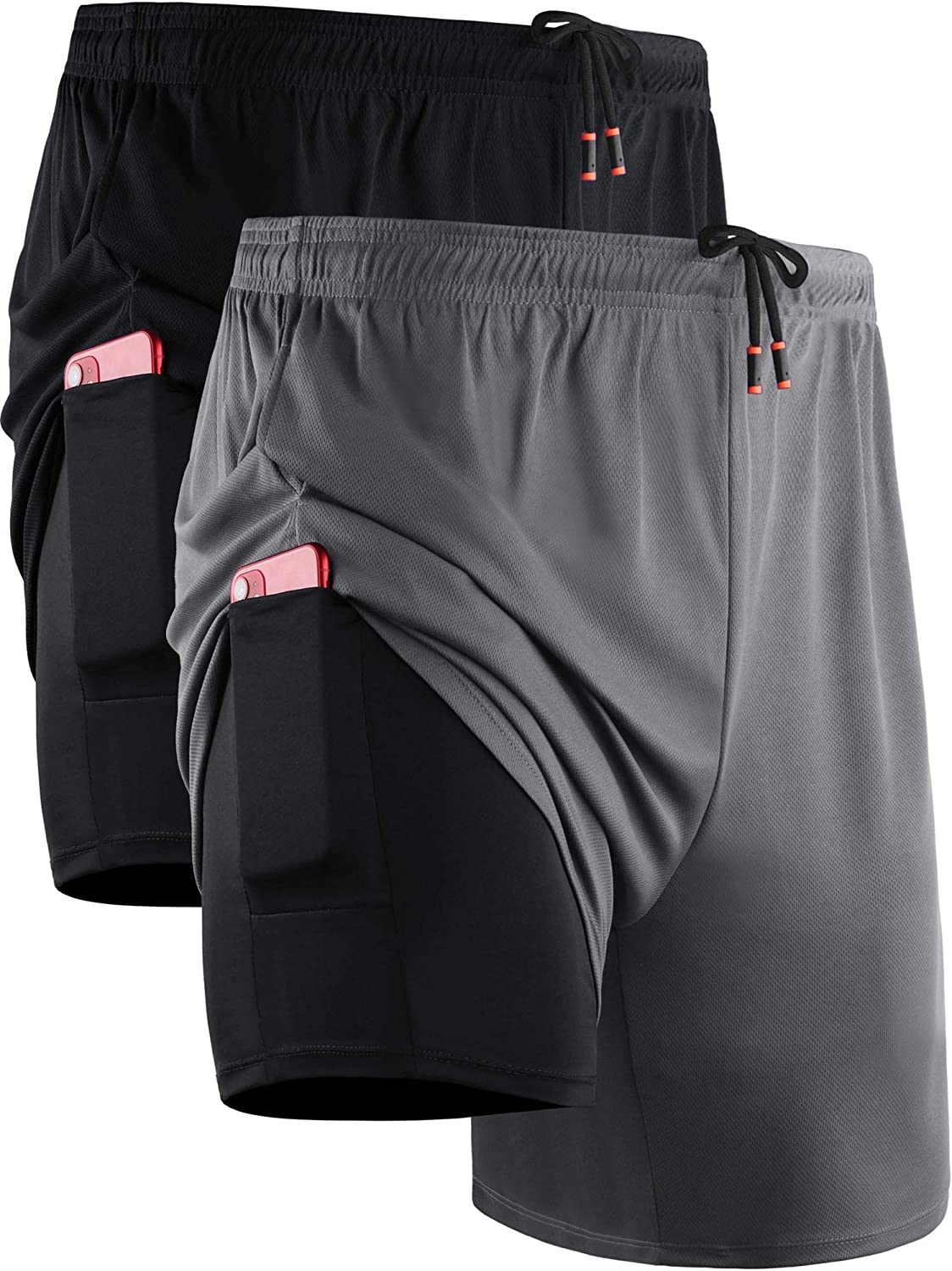 Neleus Men's 2 in 1 Running Shorts with Liner,Dry Fit Workout Shorts with Pockets
