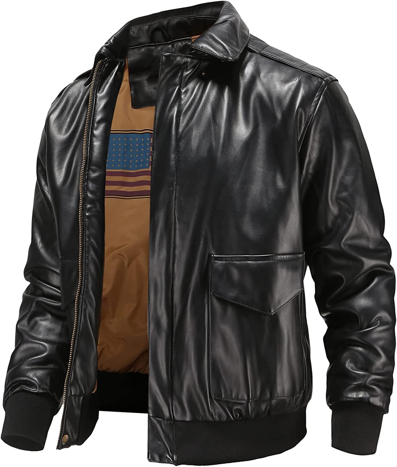 ASVARKA Leather Jacket Men, A2 FLIGHT Bomber Jacket Men with Multi-pockets, Windproof and Keep Warm Mens Jackets