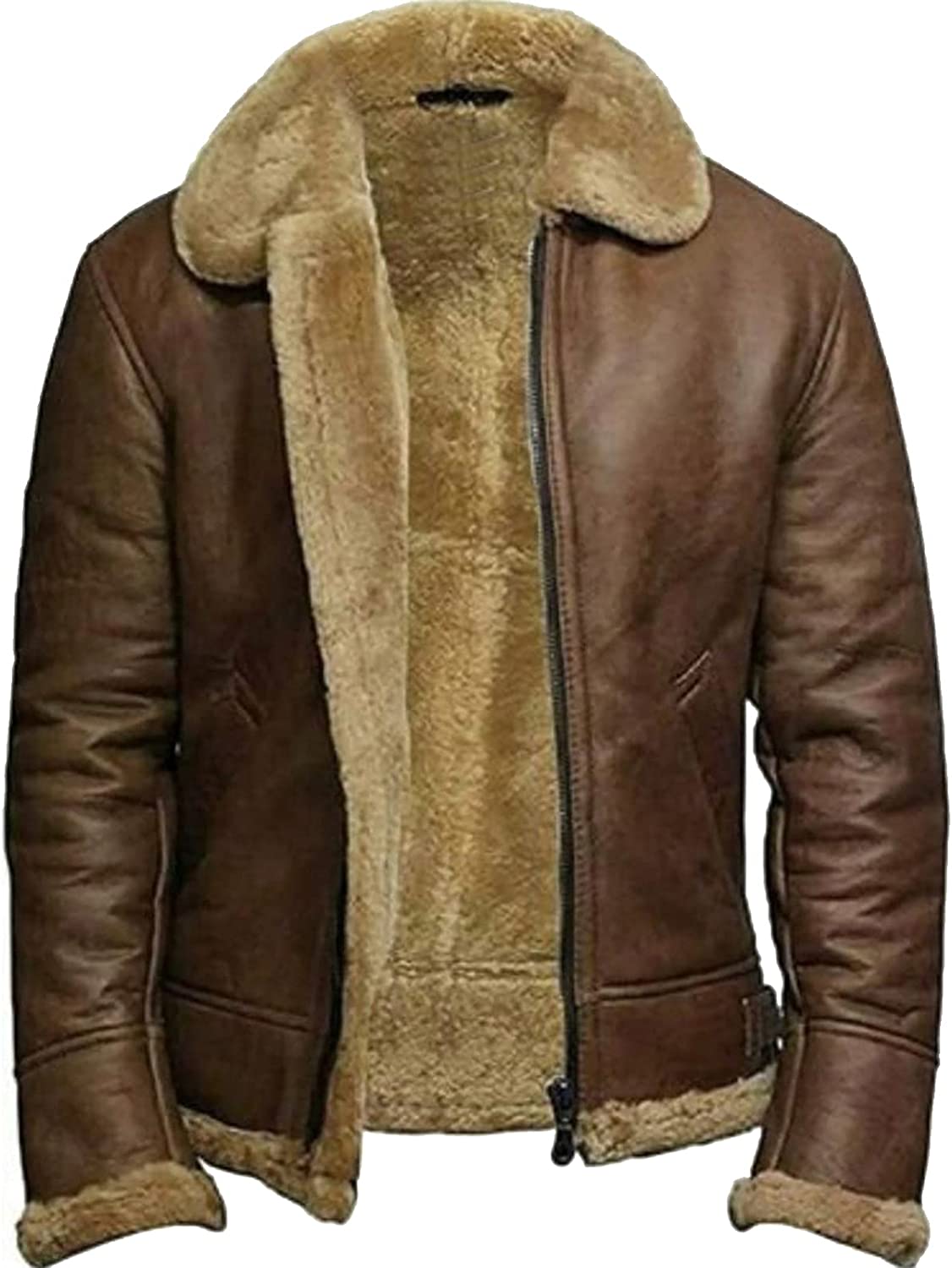 B3 Bomber Sheepskin Shearling Leather Jacket Raf Aviator Fighter Pilots WW2 Winter Fur Jacket For Men
