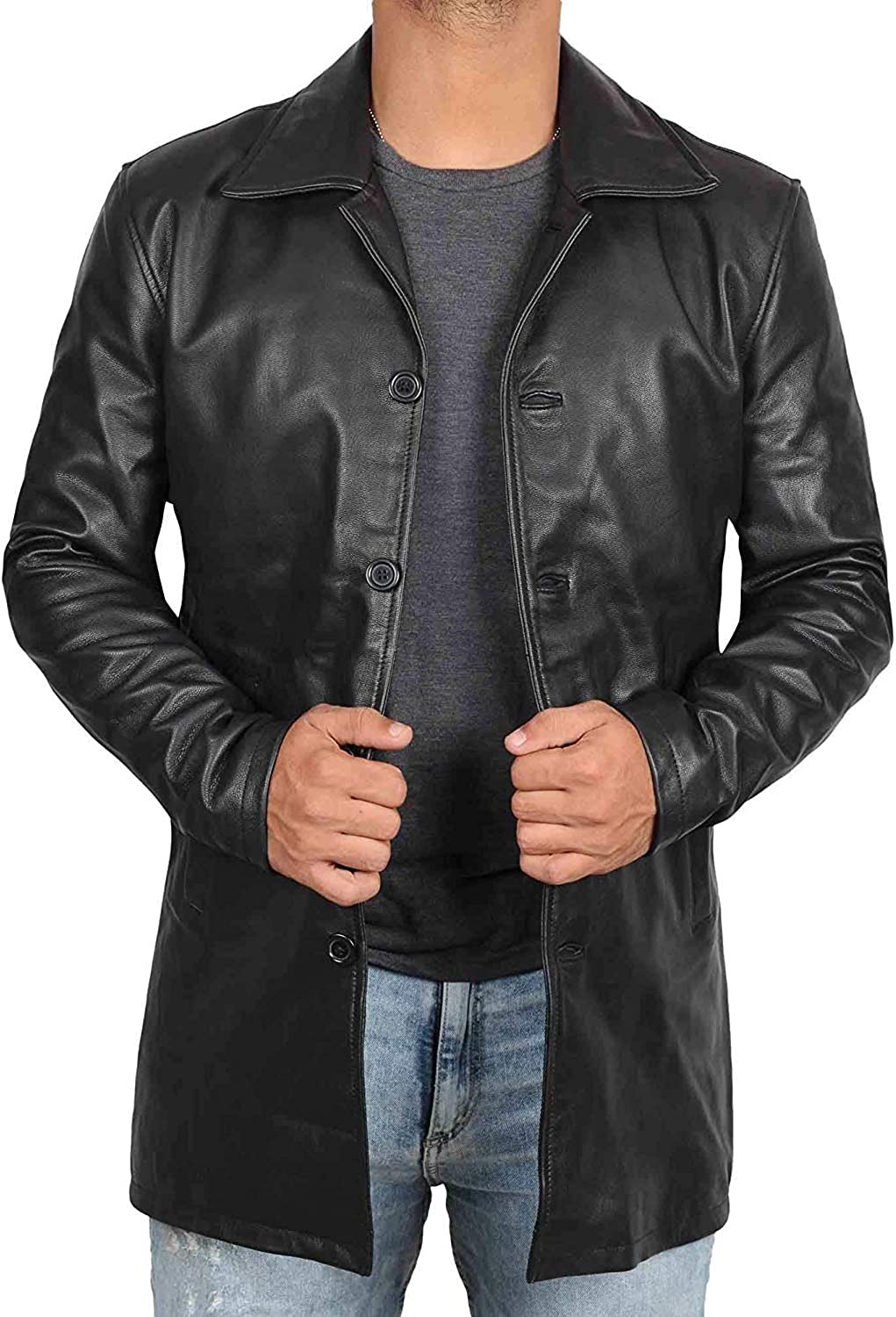 Blingsoul Leather Coats for Men - Vintage Style Long Leather Jacket Men