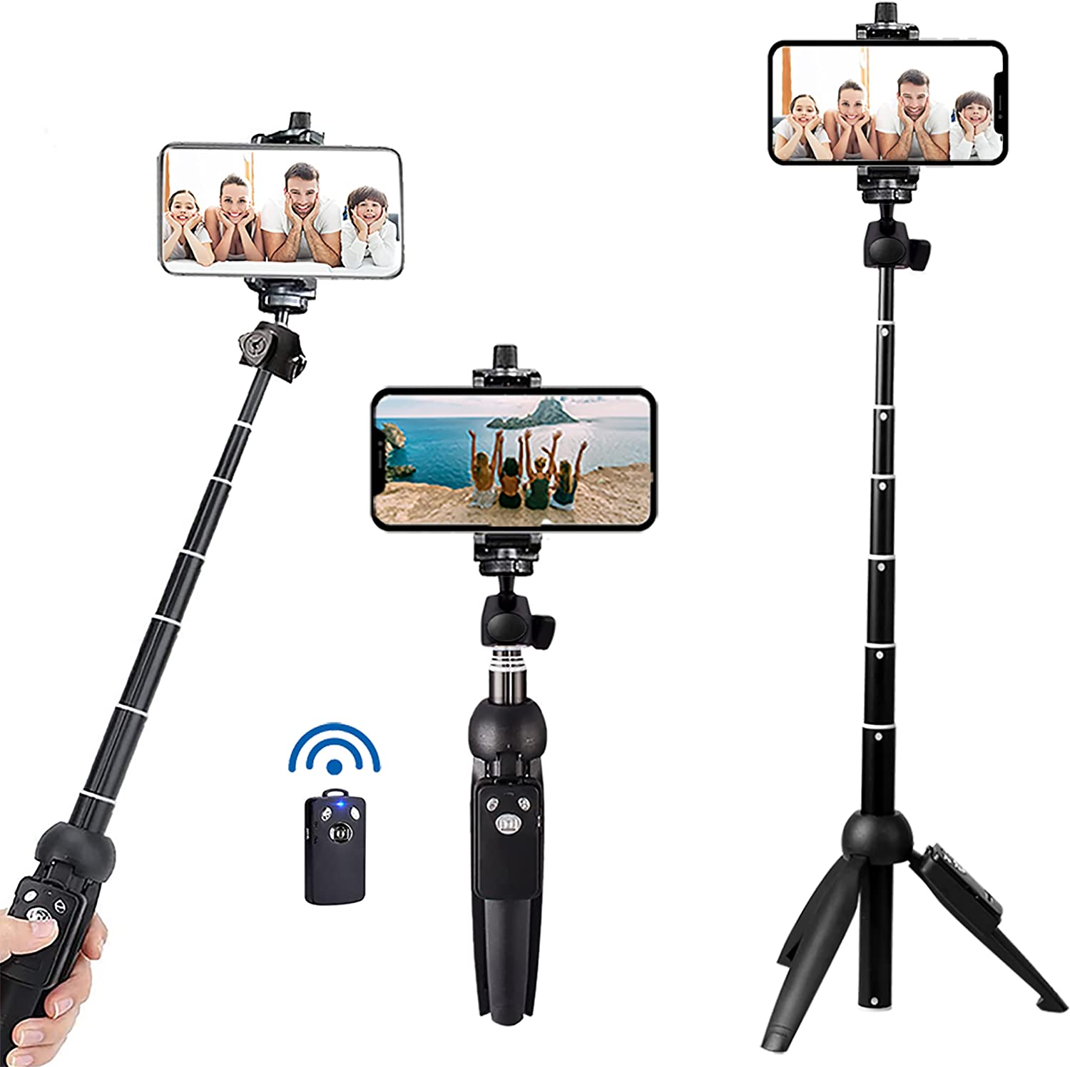 Portable 40 Inch Aluminum Alloy Selfie Stick Phone Tripod with Wireless Remote Shutter Compatible with iPhone 13 12 11 pro Xs Max Xr X 8 7 6 Plus, Android Samsung Smartphone