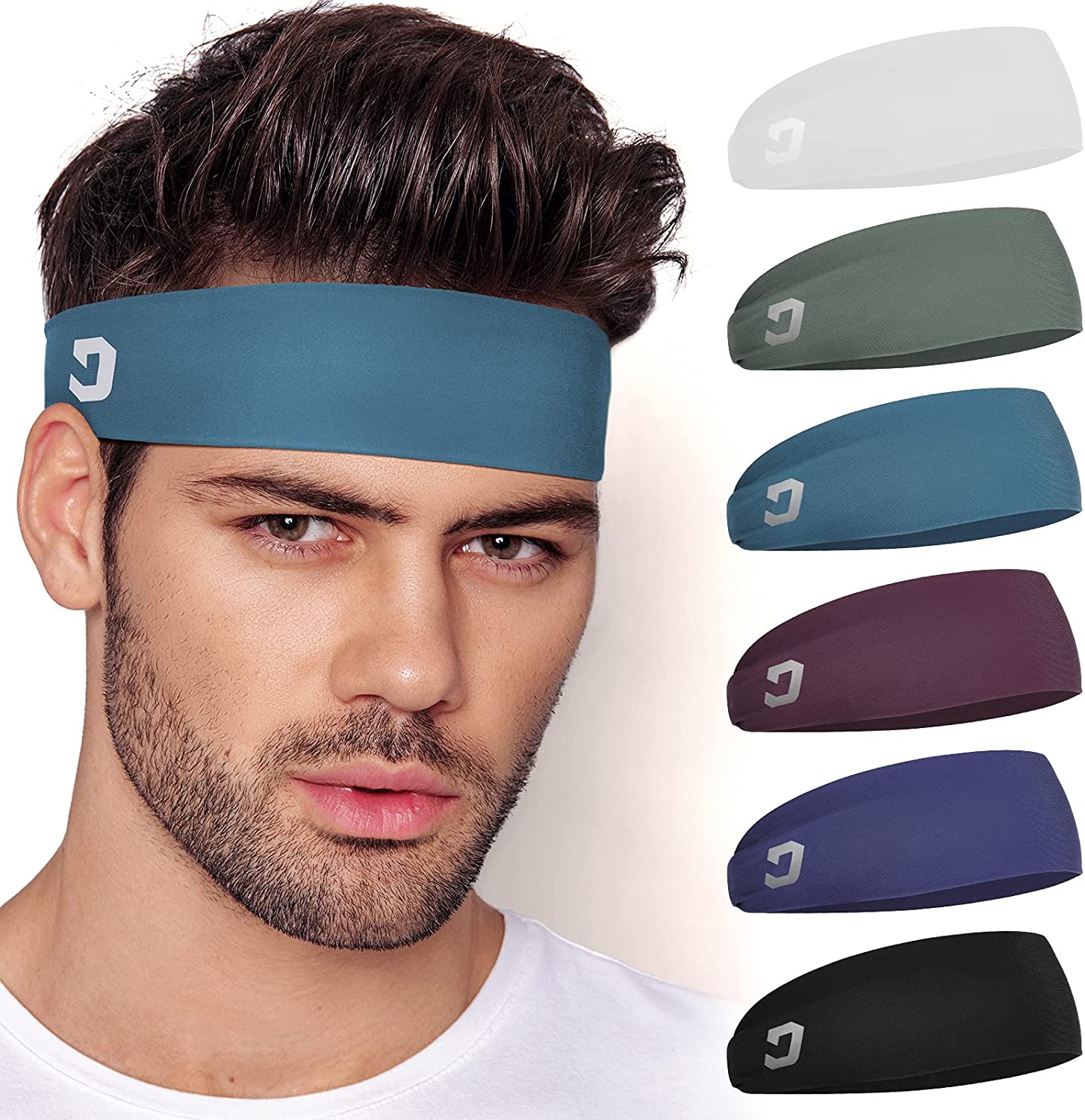 Vinsguir Sports Headbands Pack of 6, Mens Workout Headband Accessories, Sweat Band, Sweat Wicking Head Band Sweatbands for Running Gym Training Tennis Basketball Football, Unisex Hairband