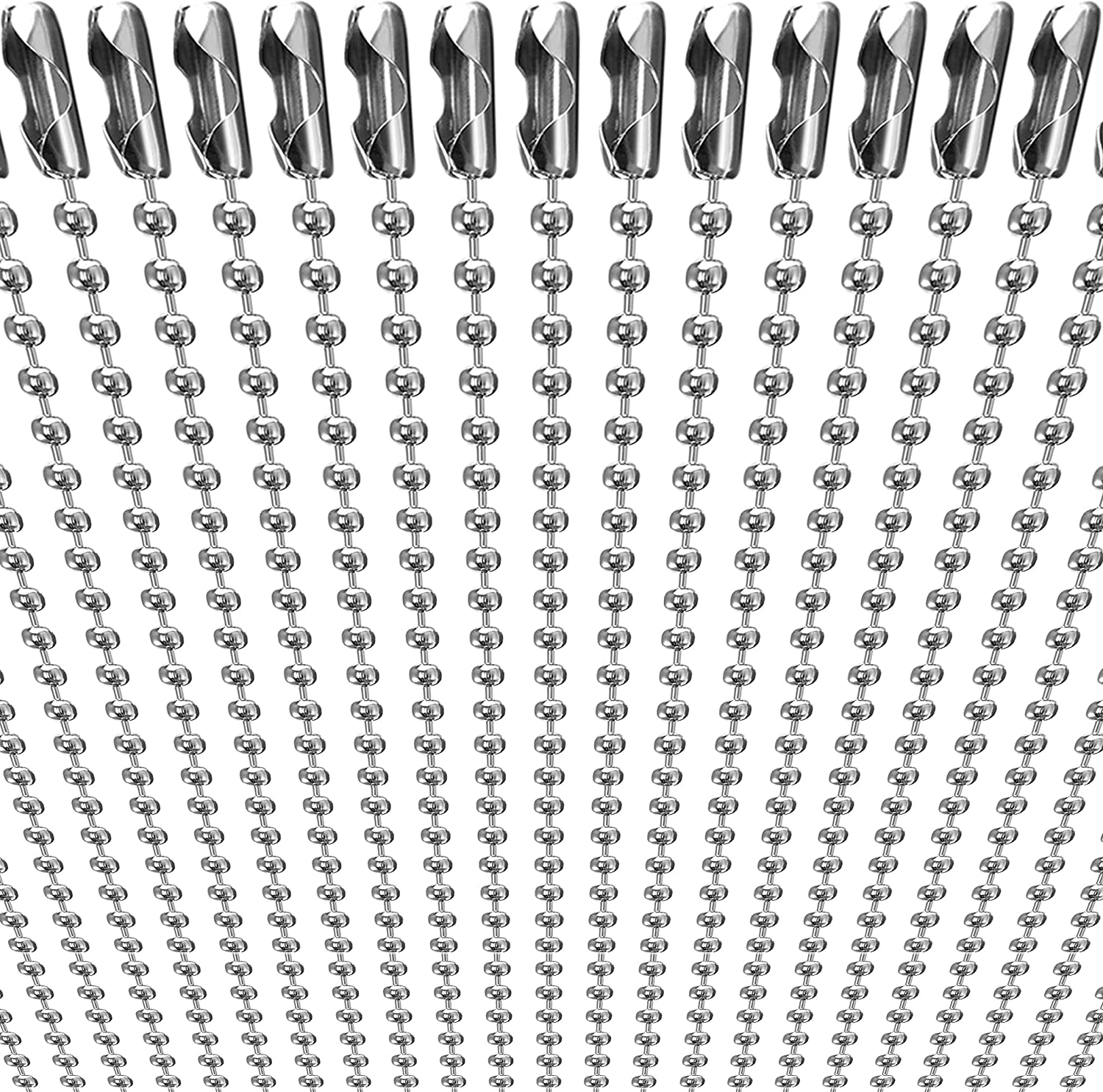 50-Pack Dog Tag Chain Ball Chain Necklace Bulk, Beaded Necklace Chains for Jewelry Making DIY Crafts, Military Blank Dog Tag Necklace for Men, Silver Nickel Plated Metal 24" Long 2.4mm Ball Bead Chain