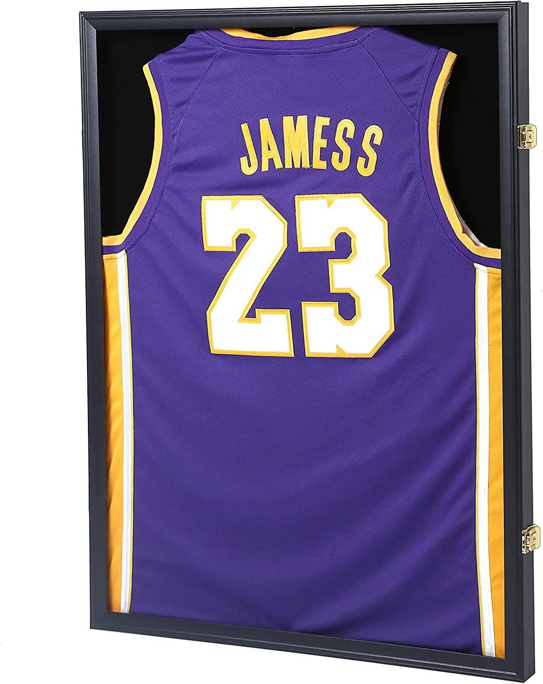 Jersey Display Frame Case, Large Lockable Shadow Box Sports Jersey Frame with 98% UV Protection Acrylic and 2 Hanger for Baseball Basketball Football Soccer Hockey Shirt,Uniform, Graduates Black