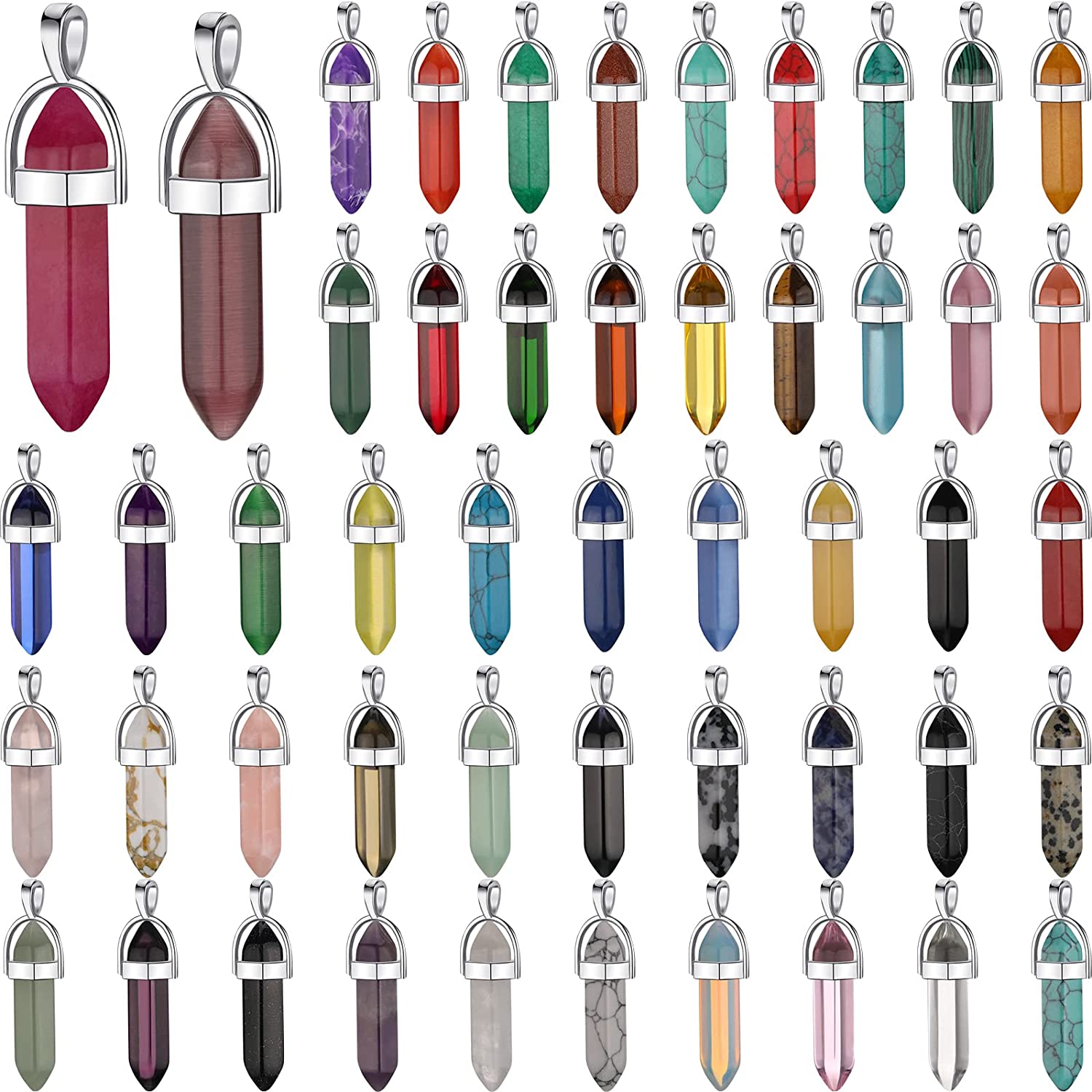 50 Pcs Hexagonal Crystal Pendants Bullet Shape Quartz Pendants Pointed Gemstone Pendants Crystal Charms Quartz Crystal Jewelry Necklace Charms DIY Stones Jewelry Making Charms