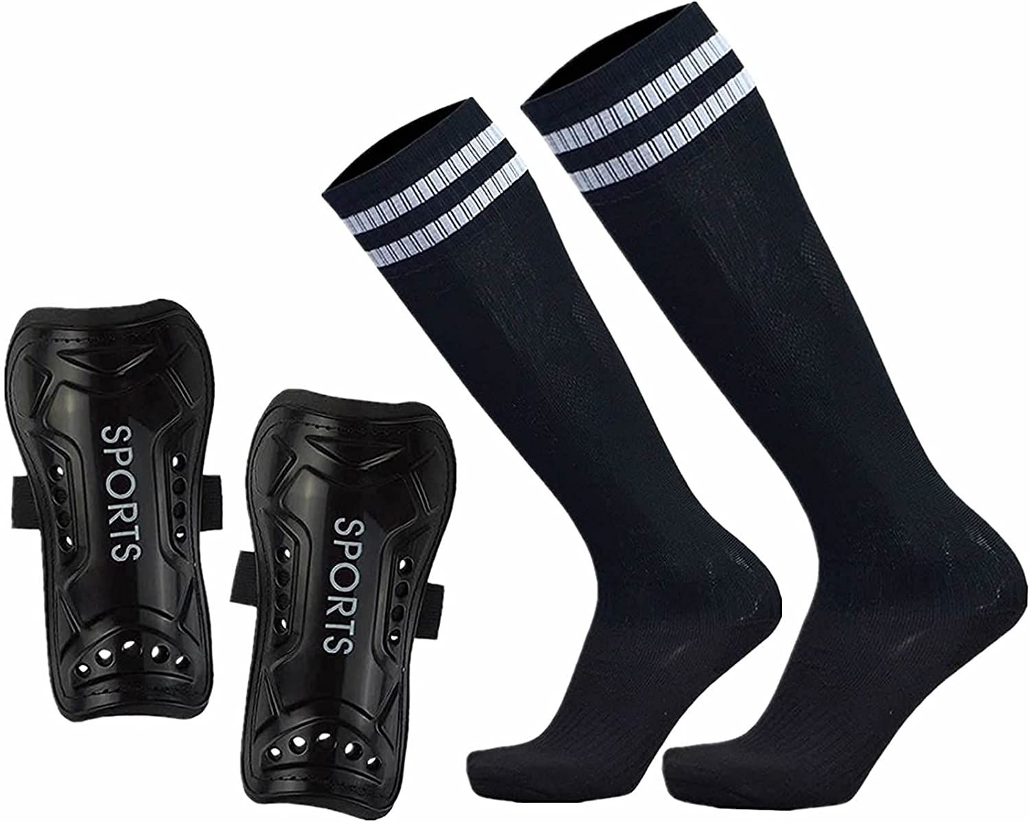 Geekism Sport Soccer Shin Guards Youth - 2 Pair 3 Sizes Shin Pads Child Calf Protective Gear 3-15 Years Old Girls Boys Toddler Kids Teenagers