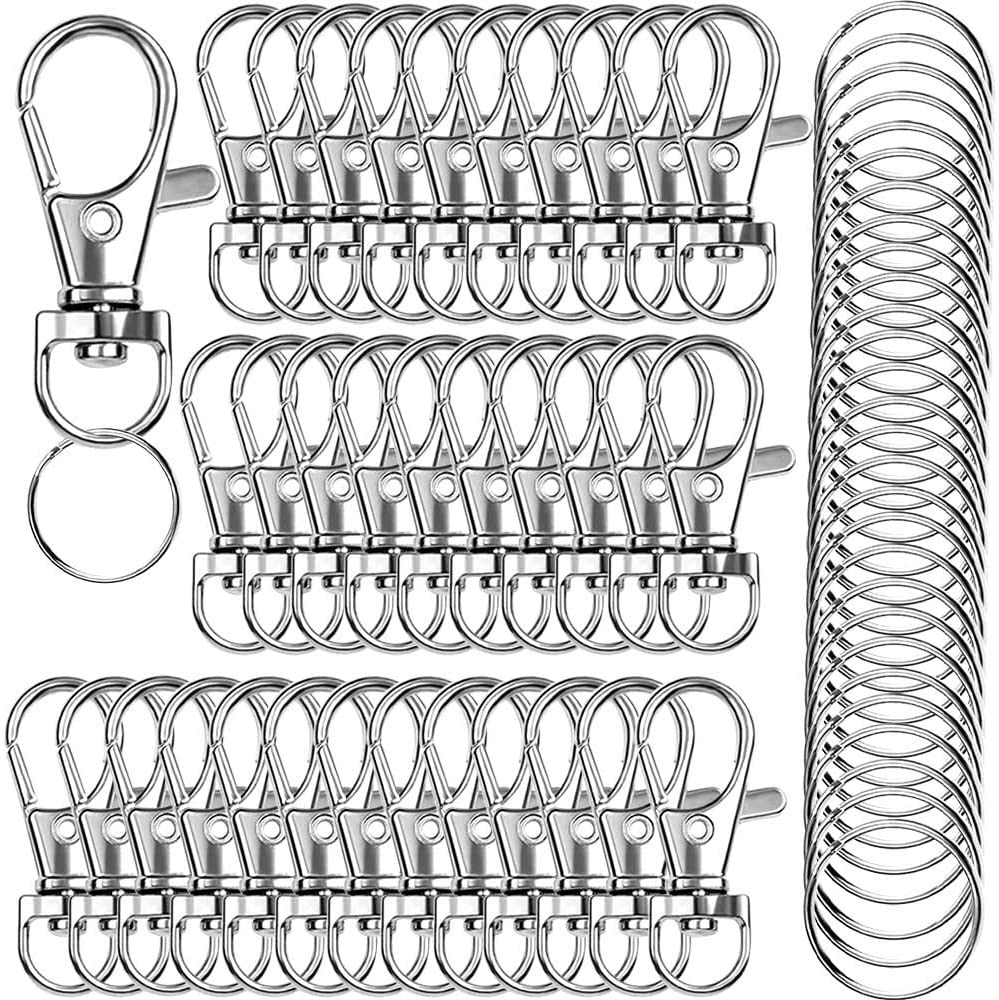 IPXEAD 120PCS Premium Swivel Lanyard Snap Hook with Key Rings, Metal Hooks Keychain Hooks for Lanyard Key Rings Crafting(Silver)