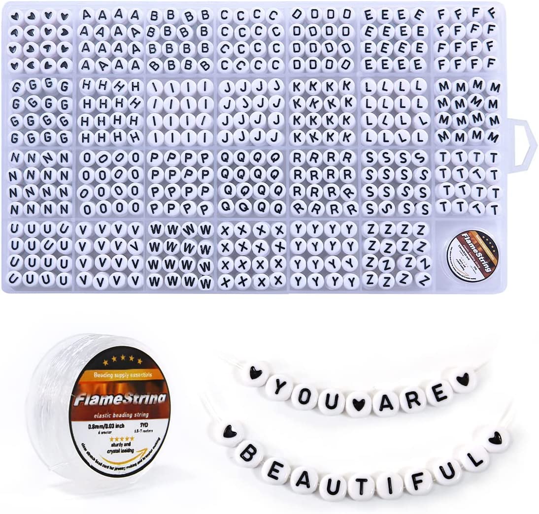 Eppingwin 1400 pcs Letter Beads, 4x7 mm Acrylic Beads, Beads for Jewelry Making, Beads for Bracelet Making, Alphabet Beads, in 28 Grid Box (White and Black)