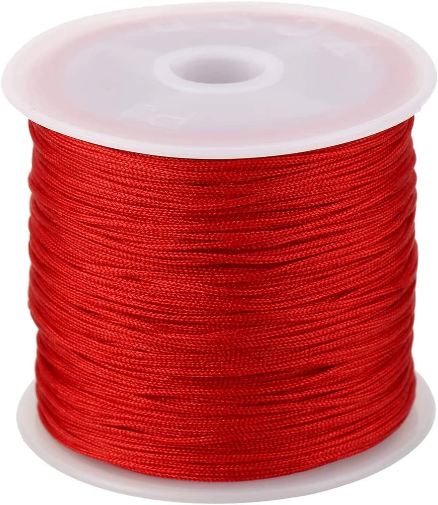 0.8mm Nylon Cord, Thread Chinese Knot Macrame Rattail Bracelet Braided String (Red)
