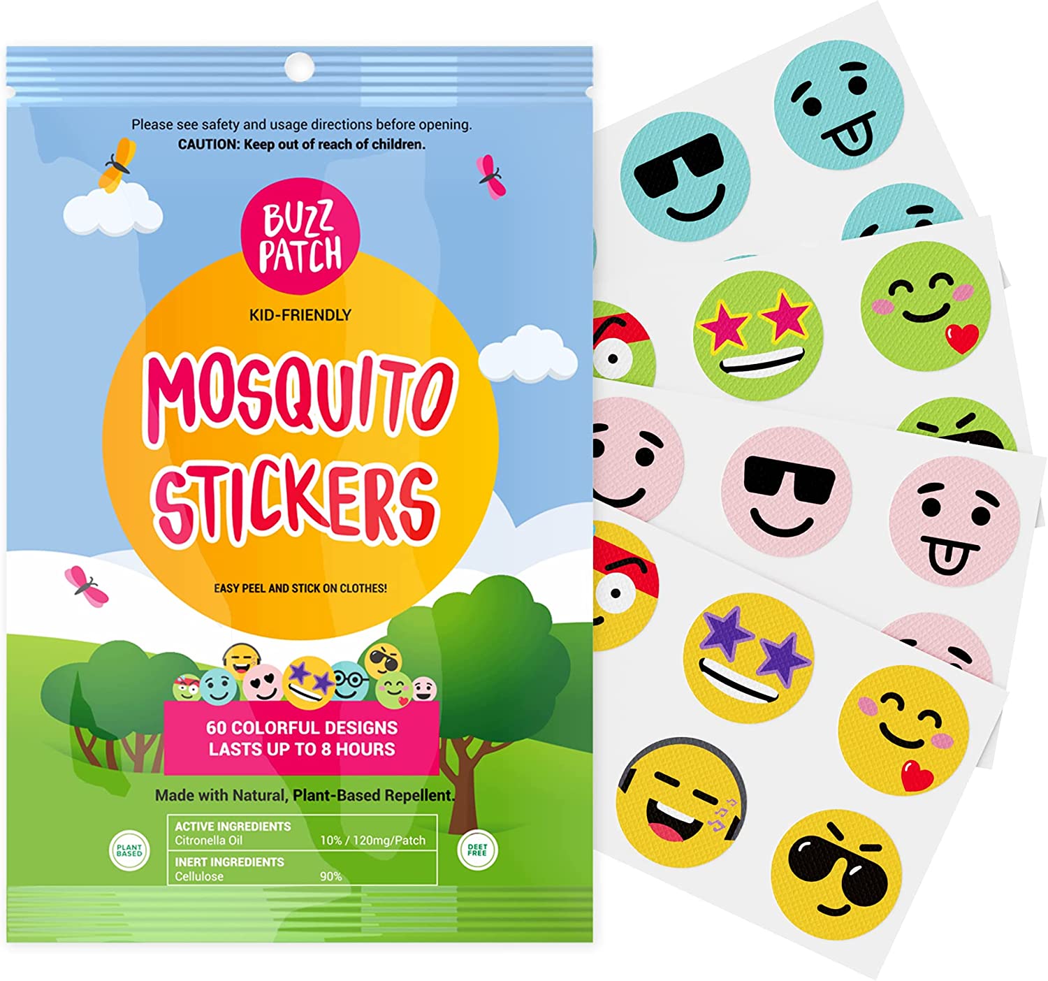 BuzzPatch Mosquito Repellant Patch Stickers for Kids (60 Pack) - All Natural, Plant Based Ingredients, Non-Toxic, DEET Free, Citronella Essential Oil Insect Patches, For Toddlers, Babies, Children (1)