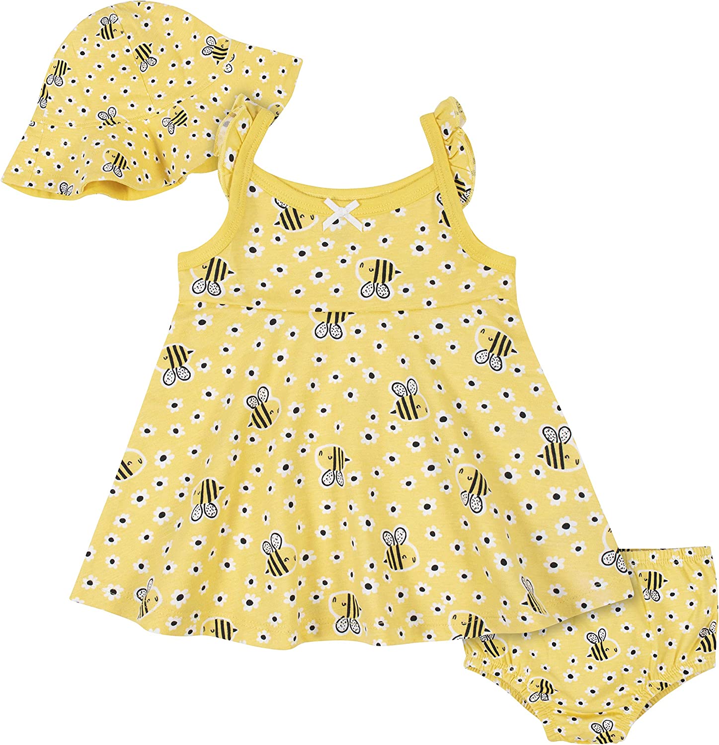 Gerber Baby Girls' 3-Piece Sundress, Diaper Cover and Hat Set