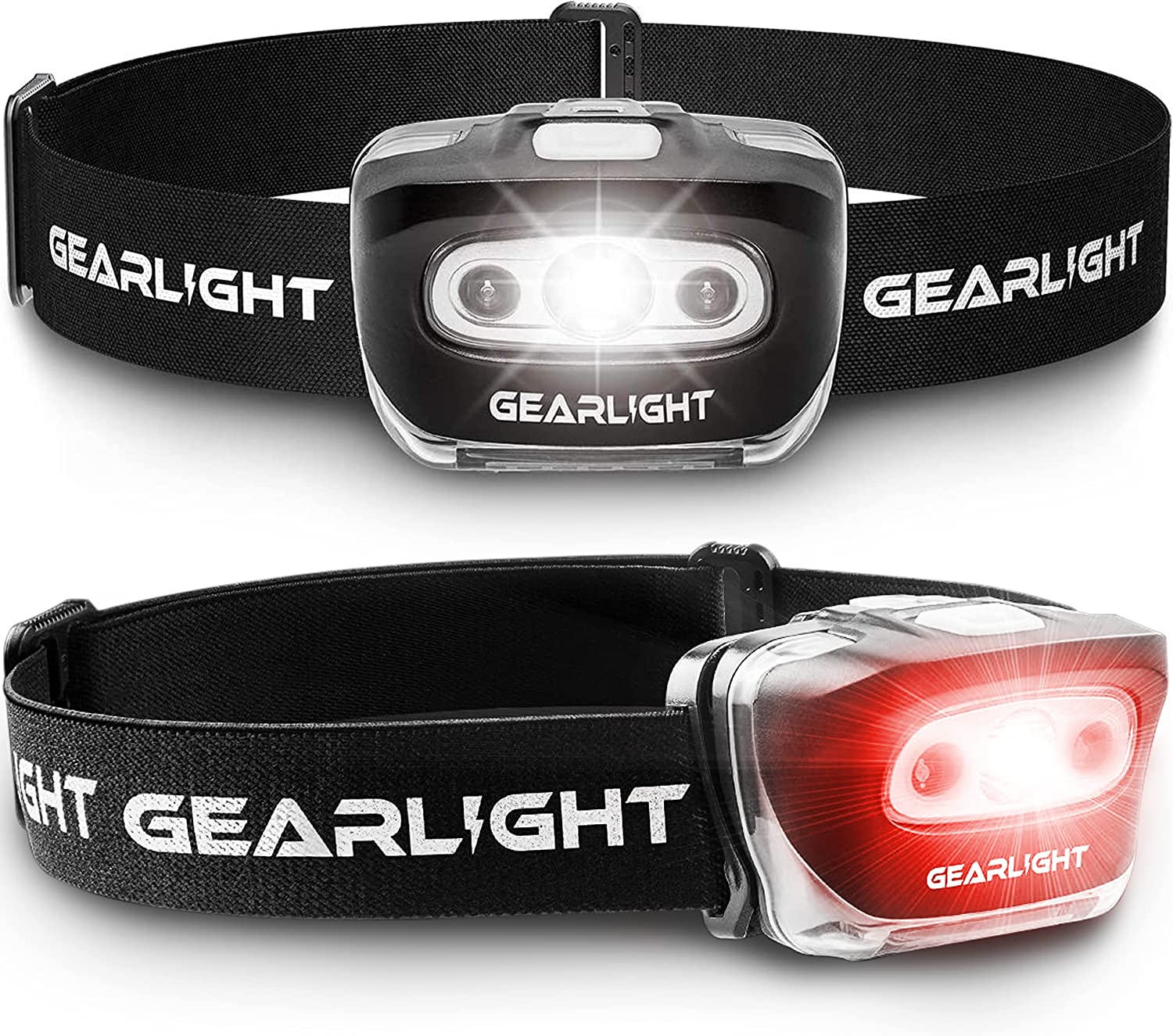 GearLight LED Head Lamp - Pack of 2 Outdoor Flashlight Headlamps w/ Adjustable Headband for Adults and Kids - Hiking & Camping Gear Essentials - S500﻿