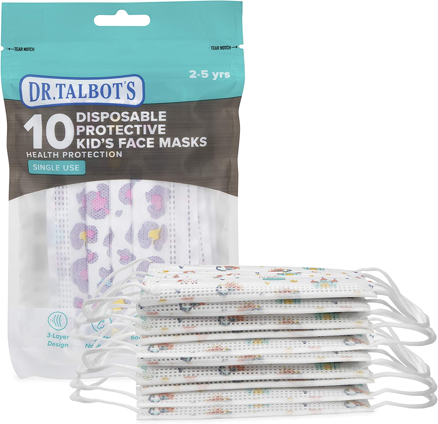 Dr. Talbot's Disposable Kid's Face Mask for Personal Health, Girl 2-5 Years, Prints May Vary, 10 Count