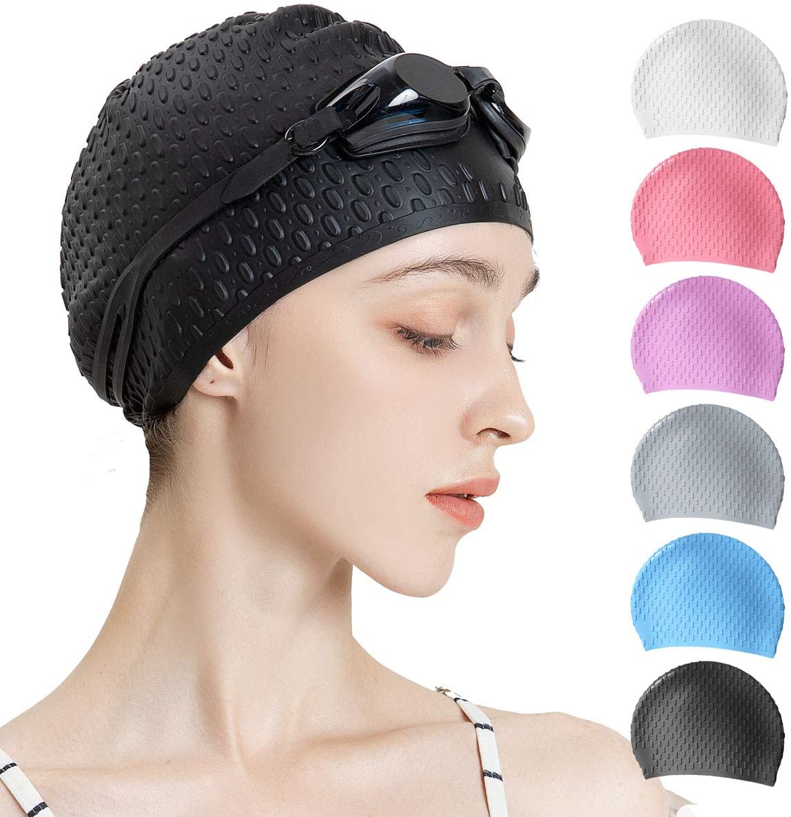 Tripsky Silicone Swim Cap,Comfortable Bathing Cap Ideal for Curly Short Medium Long Hair, Swimming Cap for Women and Men, Shower Caps Keep Hairstyle Unchanged