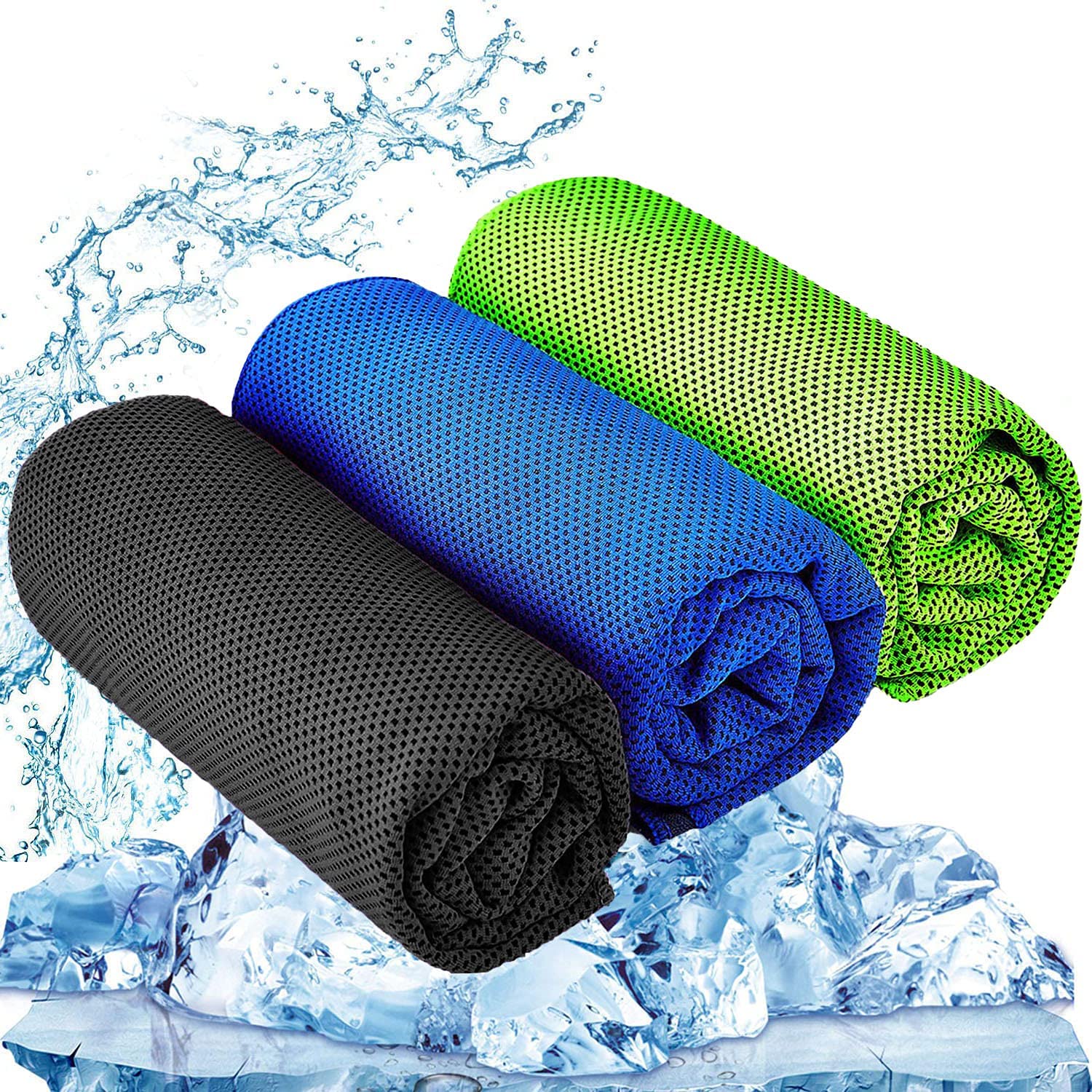 YQXCC 3 Pcs Cooling Towel (47"x12") Cool Cold Towel for Neck, Microfiber Ice Towel, Soft Breathable Chilly Towel for Sports, Yoga, Golf, Gym, Camping, Running, Workout & More Activities