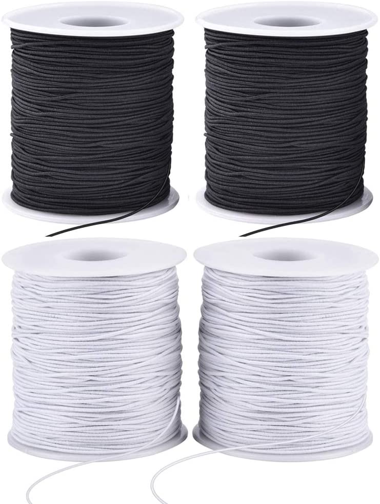 Stretchy String for Bracelets, 4 Rolls 1 mm Sturdy Elastic String Elastic Cord for Jewelry Making, Necklaces, Beading (2 Black+ 2 White)
