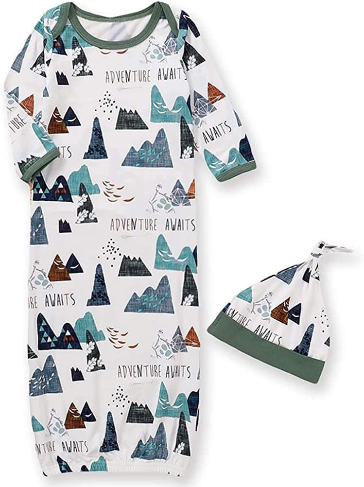 Newborn Baby Boys Girls Cartoon Sleeper Gown Long Sleeve Nightgown Hat Outfits