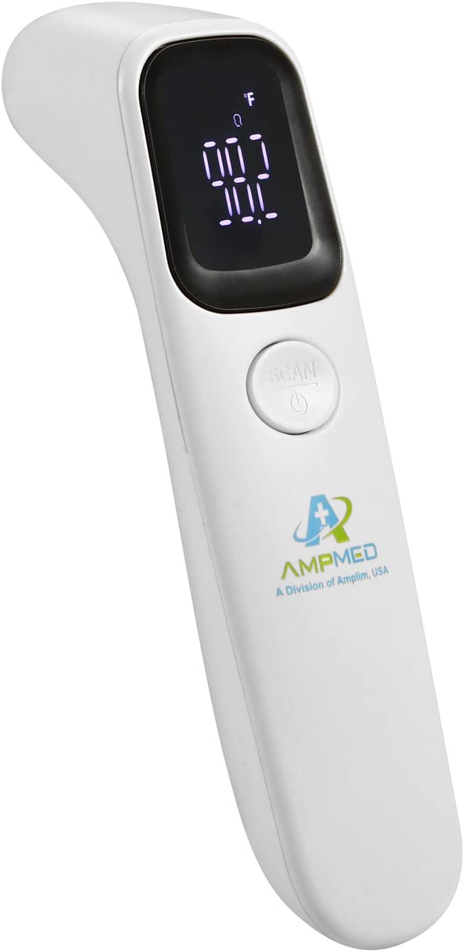Amplim Hospital Medical Grade Non Contact Digital Clinical Forehead Thermometer for Adults, Kids, Toddlers, Infants, and Babies, FSA HSA Approved, 2001W2, White