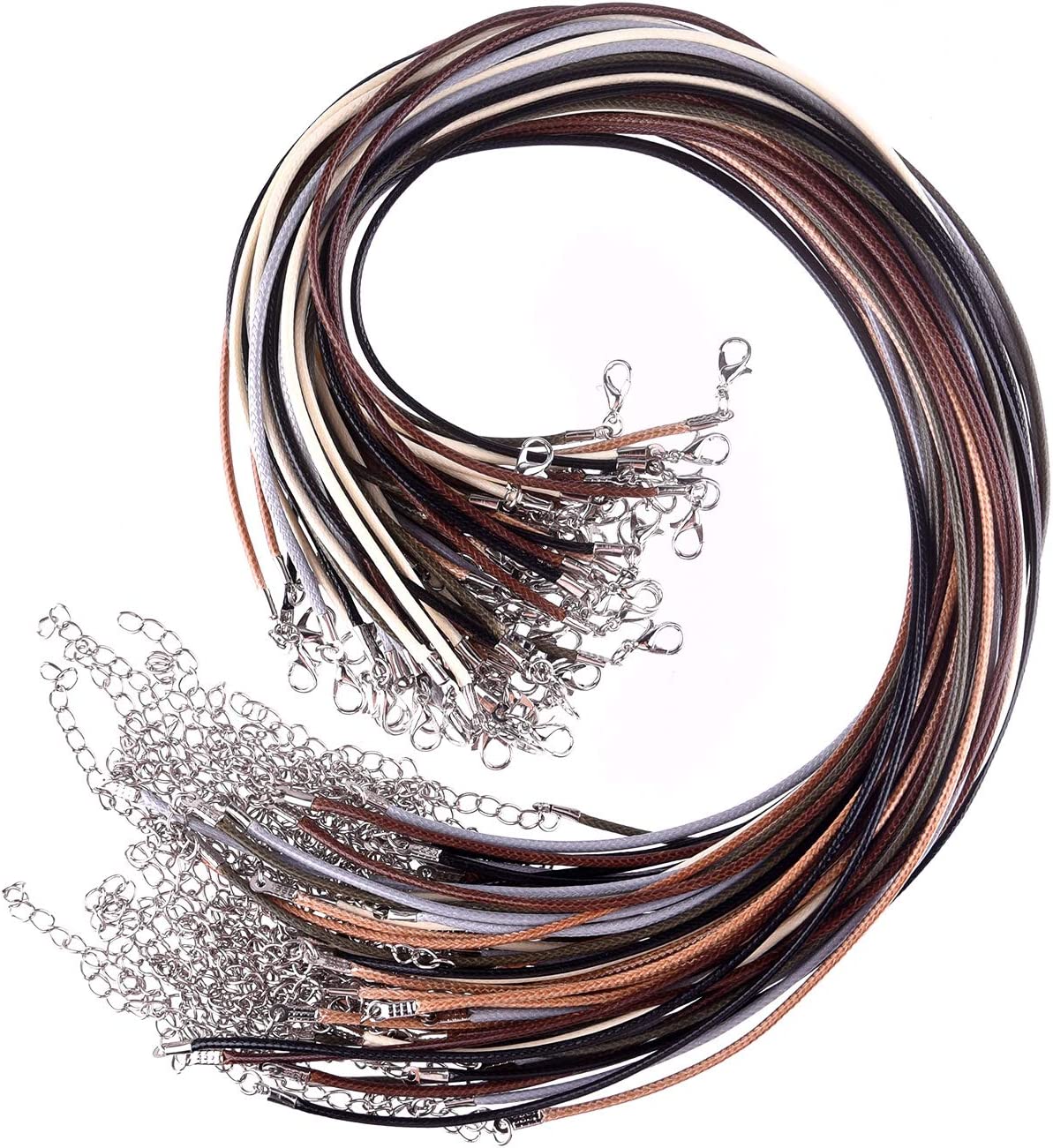 TUPARKA 60 Pcs Waxed Necklace Cord with Clasp 6 Assorted Colors 2mm Necklace Rope for DIY Bracelet Necklace Jewelry Making Accessories