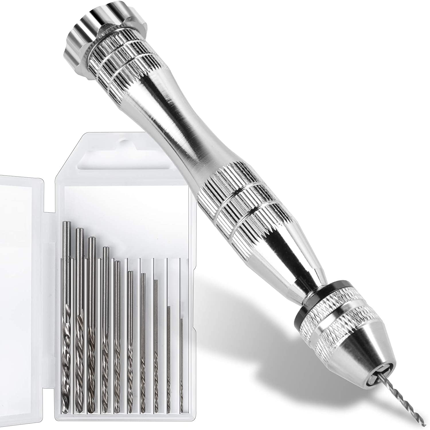 Pin Vise for Resin Casting Molds, LEOBRO Steel Hand Drill, Resin Drill with 10 PCS Drill Bit, Precision Hand Drill Tools for Epoxy Resin Arts Crafts, Wood, Clay, DIY Resin Keychain Jewelry Making