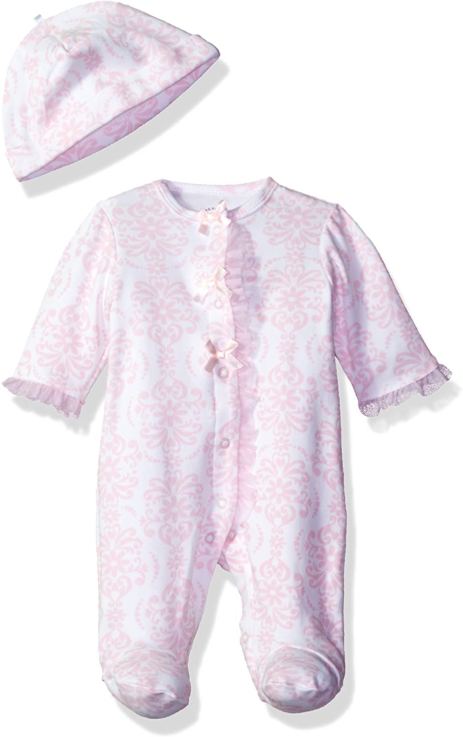 Little Me Baby-Girls Newborn Damask Scroll Footie and Hat, Pink/Multi, Preemie Months