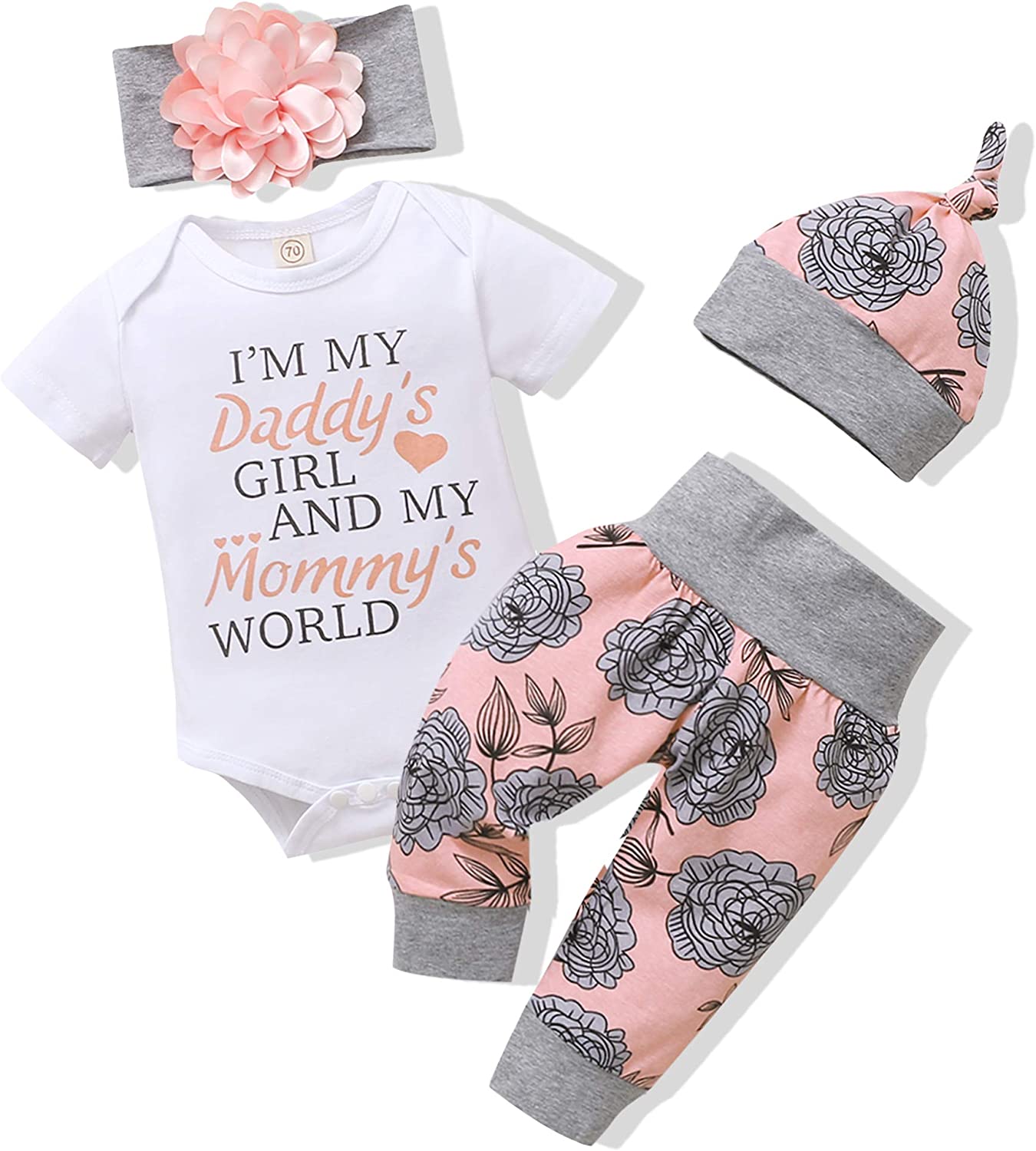 Renotemy Newborn Infant Baby Girl Clothes Summer Outfits Infant Romper Pants Cute Toddler Girl Clothes Gift Set