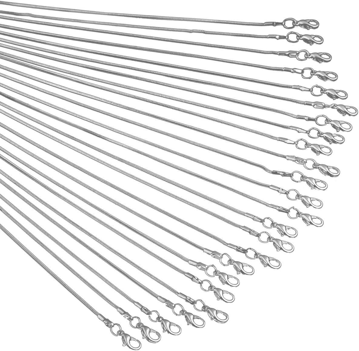 24pcs 18 Inch 925 Silver Plated 1.2mm DIY Snake Chain Charms Link Necklace with Lobster Clasps for Jewelry Making