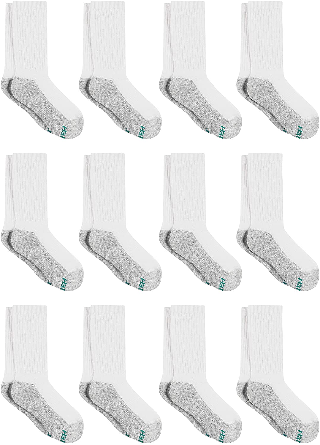 Hanes Boys' Crew Socks Pack, Socks for Boys Age 5-12, Stretch Cotton Socks, Comfortable Cushioned Crew Socks, 12-Pack