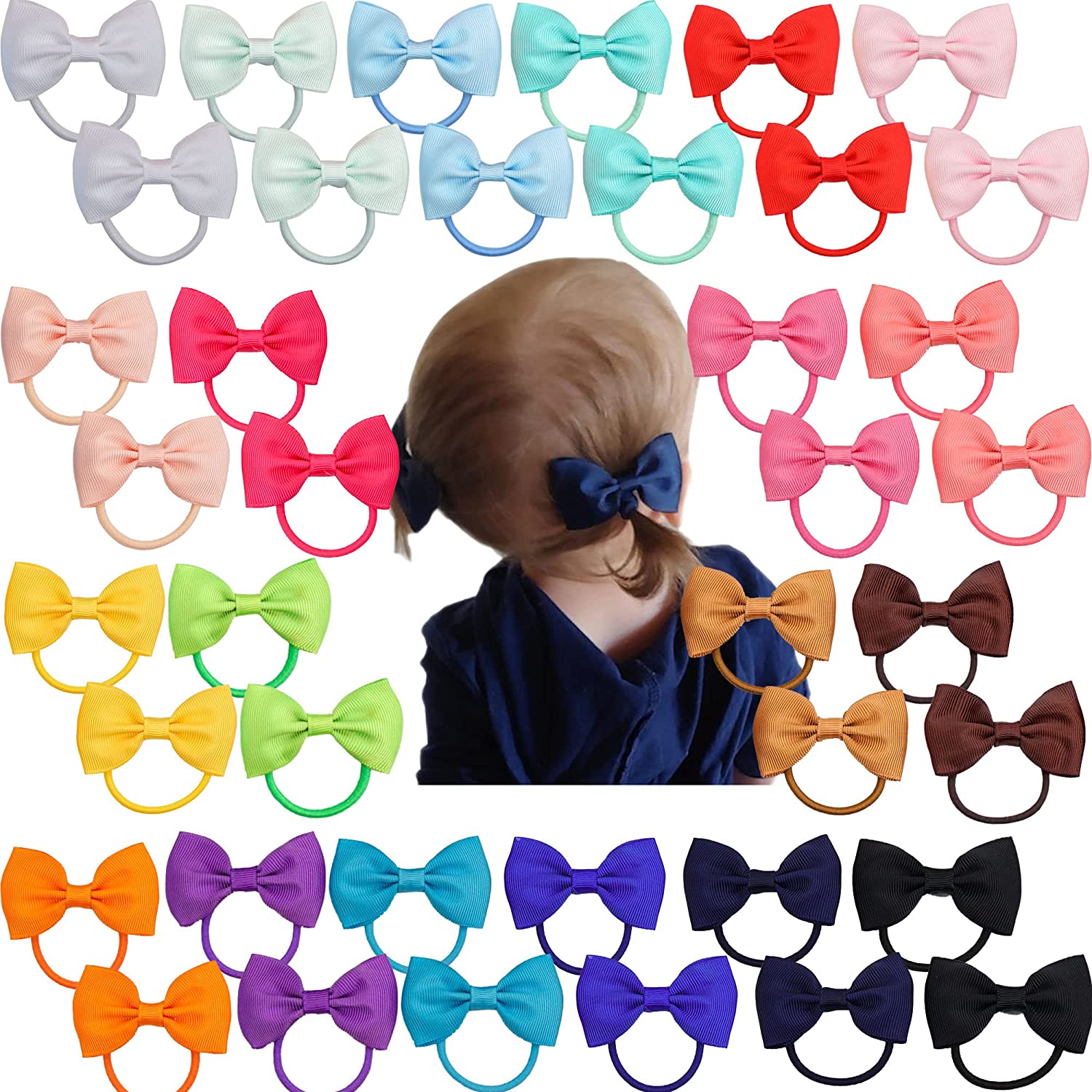 40pcs 2.75" Boutique Hair Bows Tie Baby Girls Kids Children Rubber Band Ribbon Hair bands
