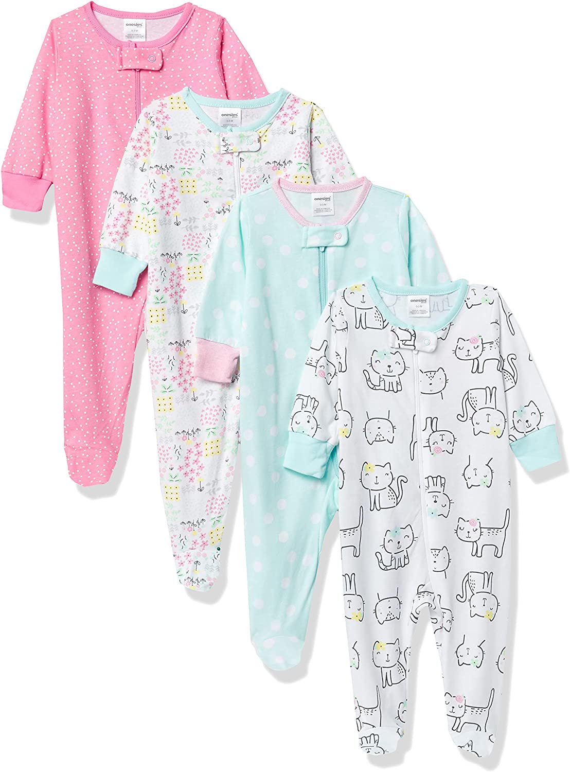Onesies Brand Baby Girls' 4-Pack 'N Play Footies Multi Pack