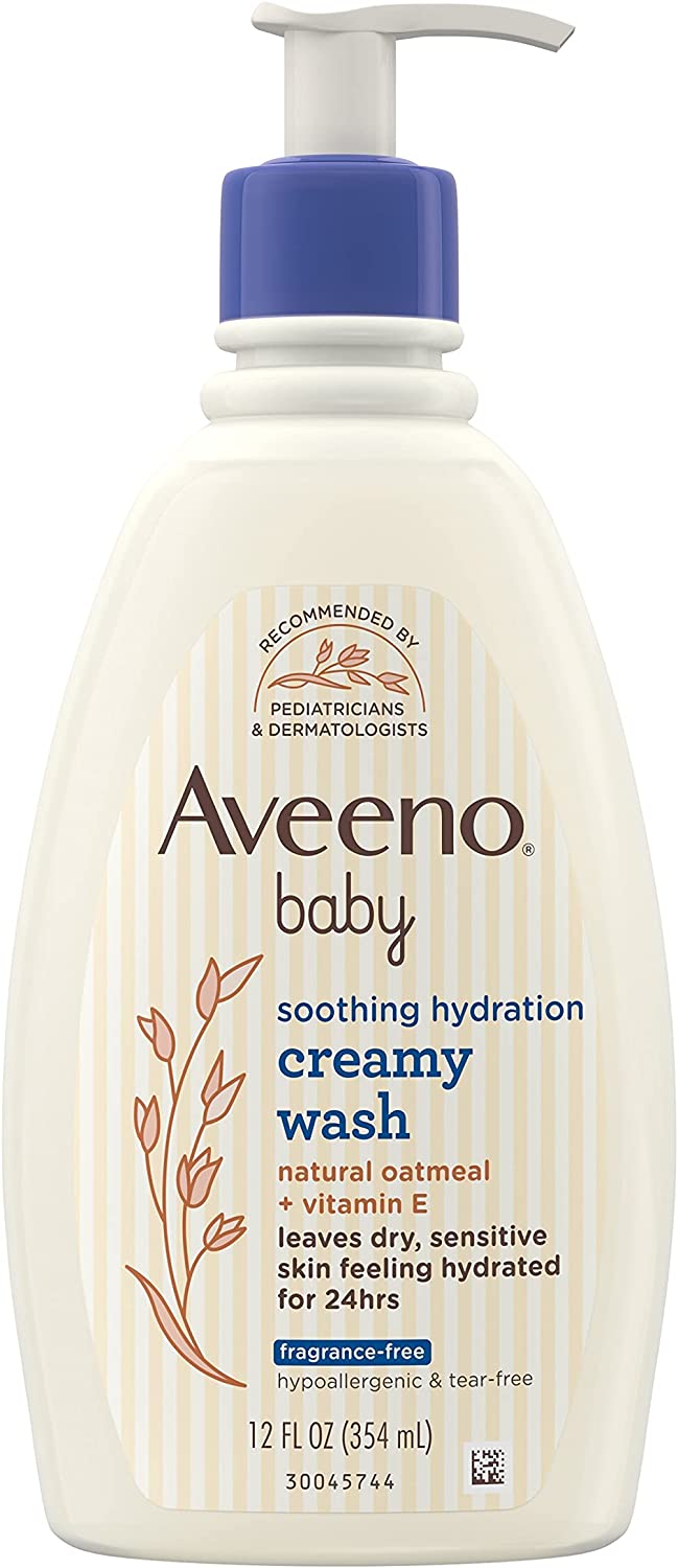 Aveeno Baby Soothing Hydration Creamy Body Wash with Natural Oatmeal, Baby Bath Wash for Dry & Sensitive Skin, Hypoallergenic, Fragrance-, Paraben- & Tear-Free Formula, 12 fl. oz