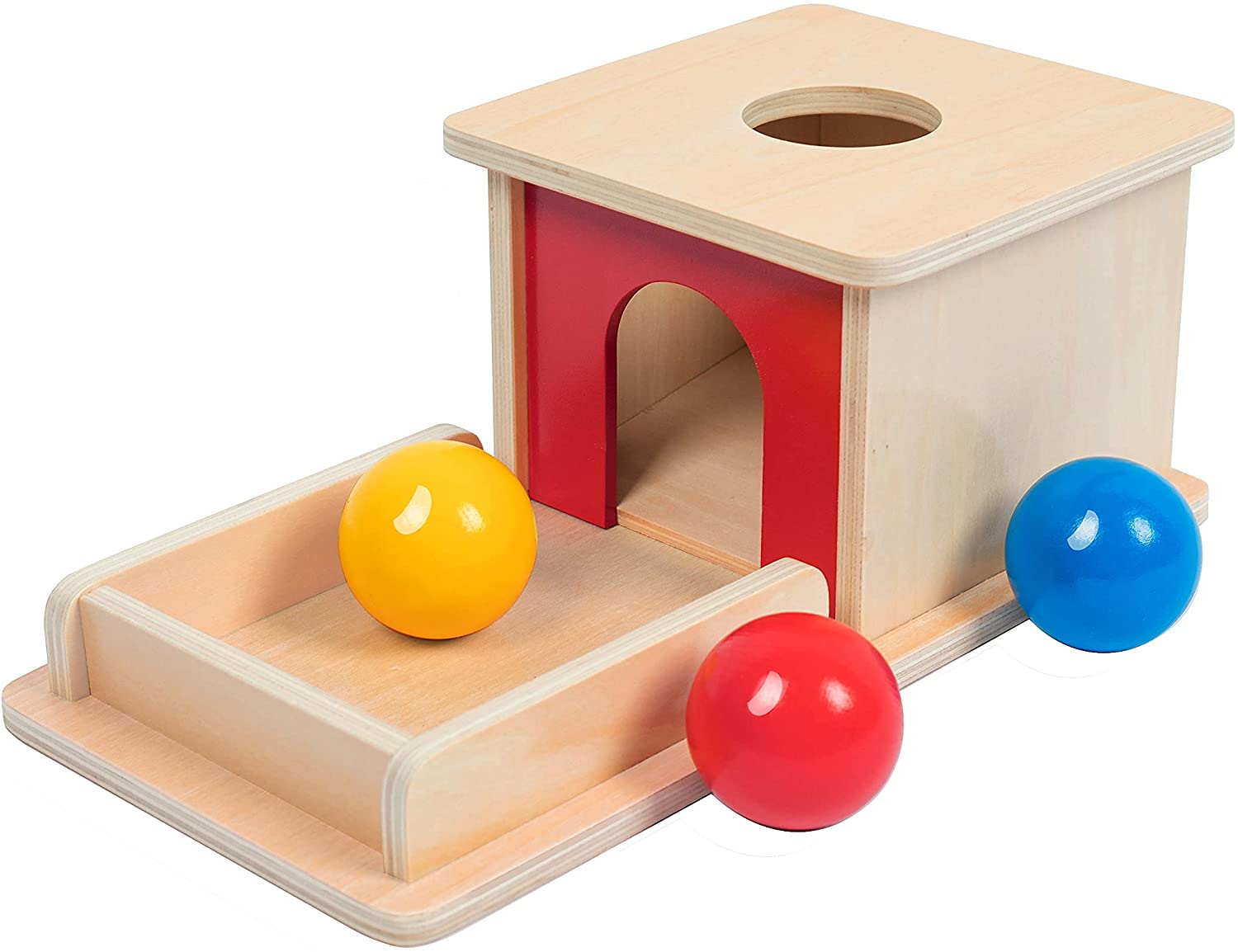 Adena Montessori Object Permanence Box with Tray Three Balls Montessori Toys for 6-12 Month Infant 1 Year Old Babies Toddlers
