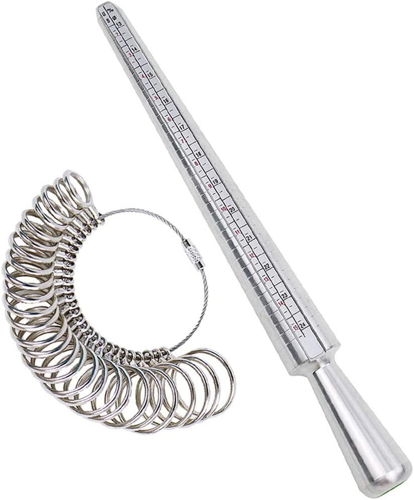 NIUPIKA Ring Sizer Measuring Tool Measure Finger Rings Sizing Set Metal Ring Mandrel Gauge US Size 1-13 Jewelry Tools Sizers Kit of 27 Pieces