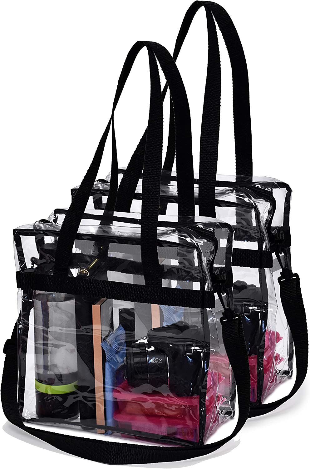 Clear Tote Bag Stadium Approved - Handles, Shoulder Strap, Zipper Closure.
