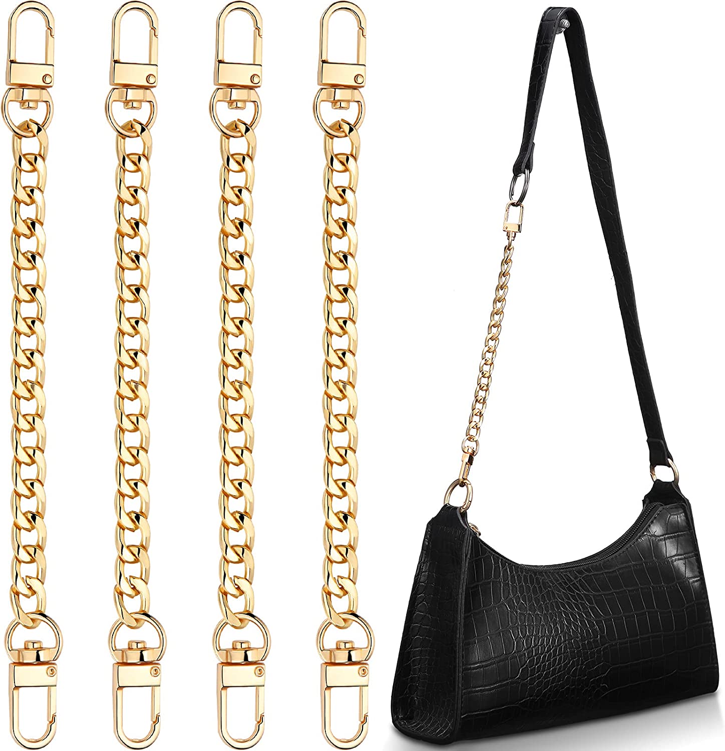 4 Pieces Purse Chain Strap Purse Strap Extender DIY Flat Chain Strap Handle Bag Accessories Charms Decoration for Purse Handbags Shoulder Bag (Gold,7.9 Inch)