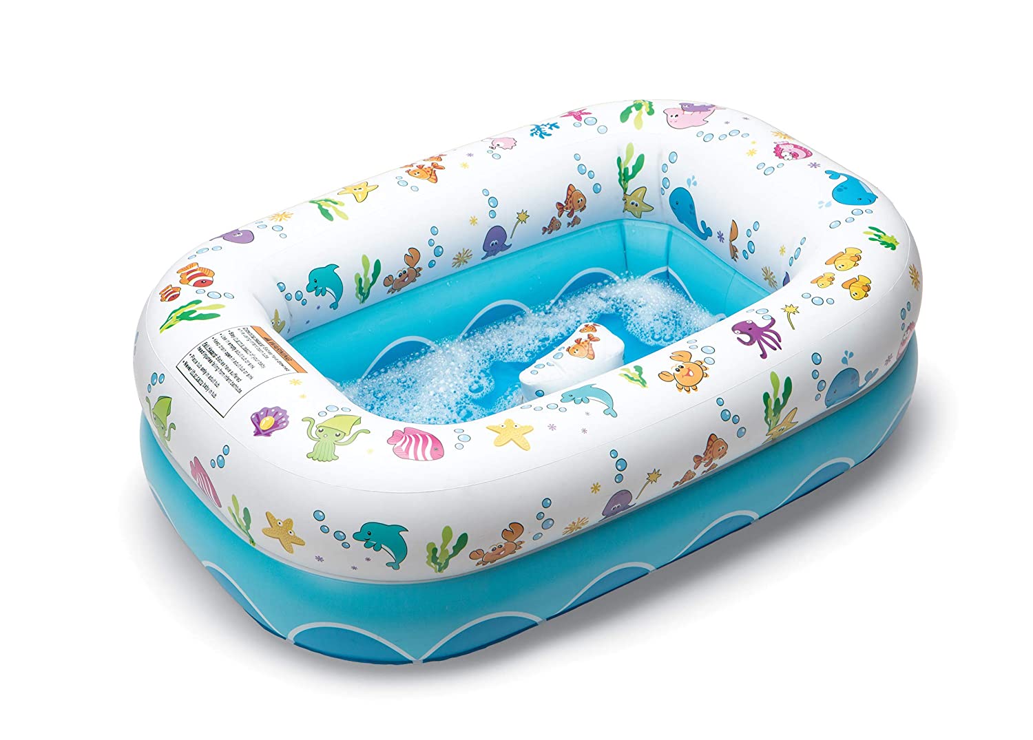 Mommy's Helper Inflatable Bathtub for Baby & Toddler; Saddle Horn Baby Bath Seat Keeps Baby from Sliding; Whimsical Ocean Design Makes Toddler Bath time Fun; Recommended Age 6 to 24 Months