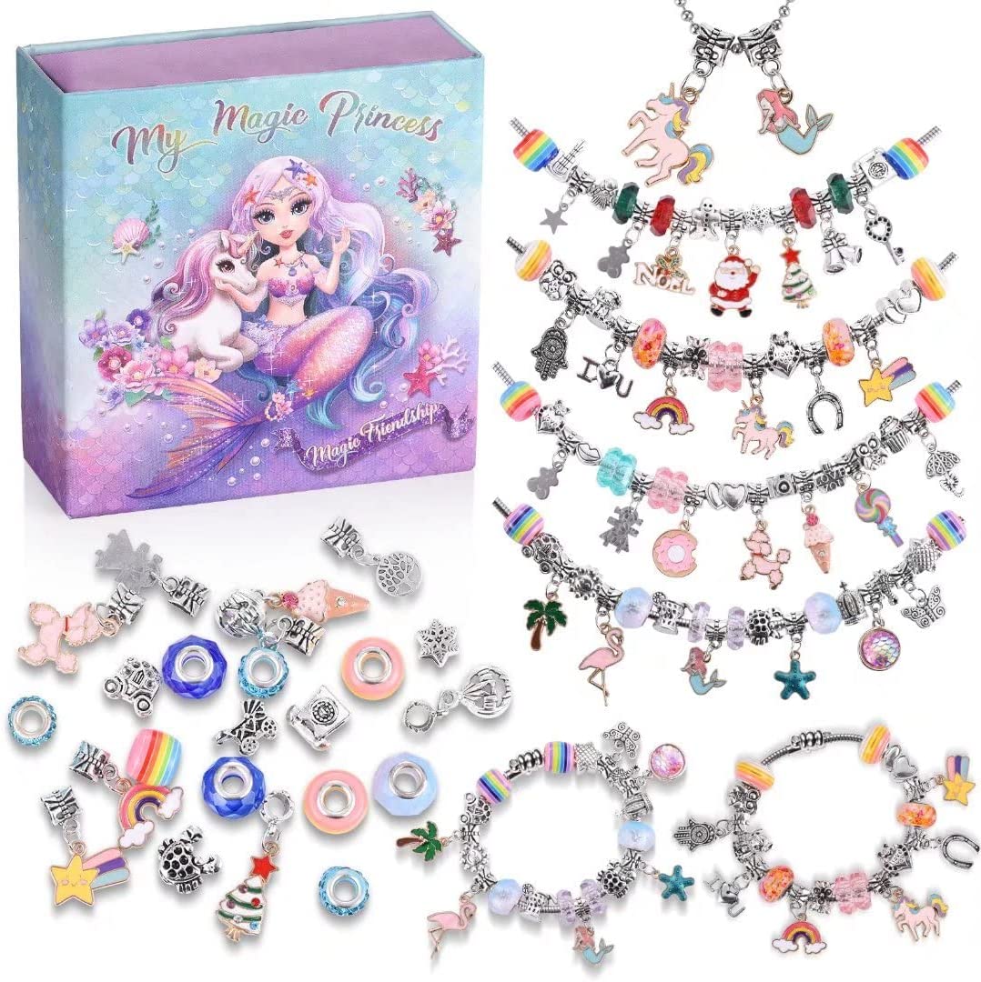 Charm Bracelet Making Kit, Teen Girl Gifts Jewelry Making Kit, Unicorn/Mermaid Girl Toys Art Supplies Crafts for Girls Age 8-12