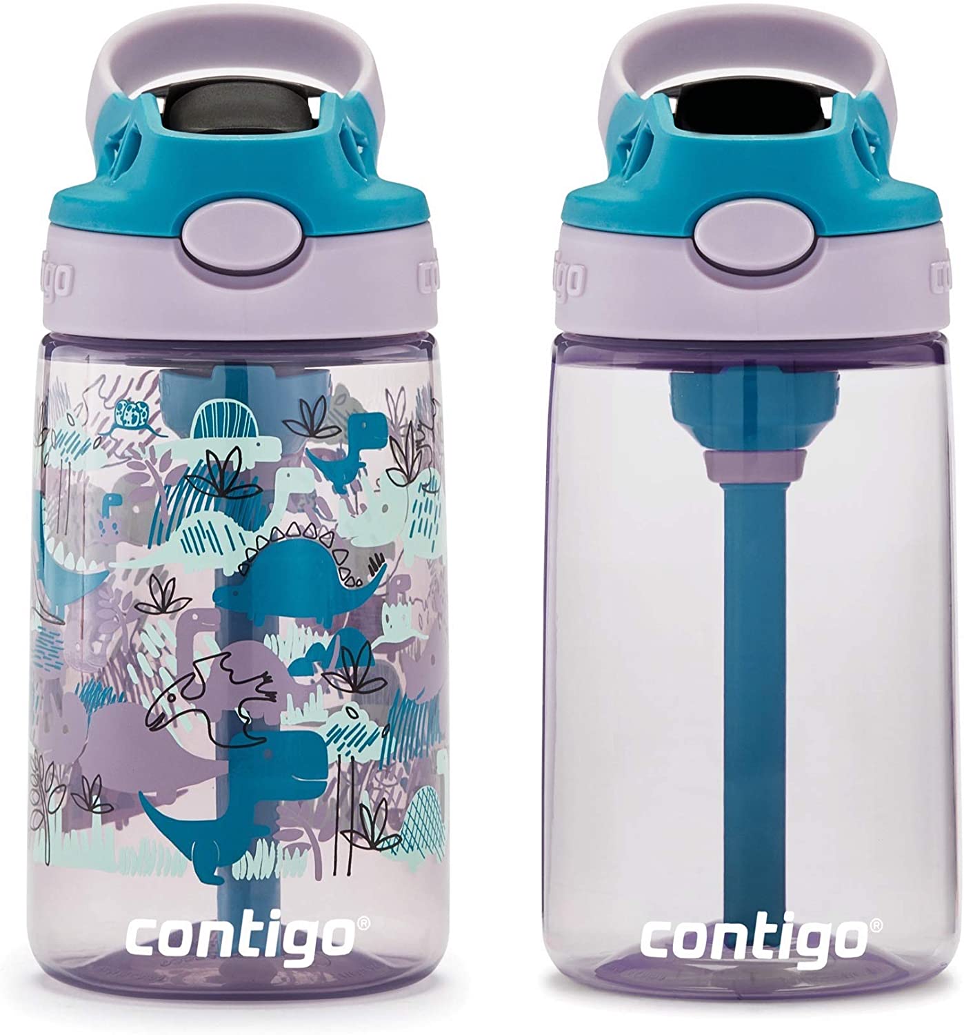 Contigo Kids Water Bottle with Redesigned AUTOSPOUT Straw, 14 oz., Dinos, 2-Pack