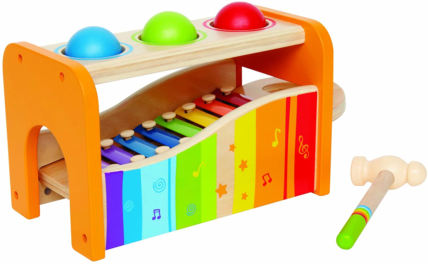 Hape Pound & Tap Bench with Slide Out Xylophone - Award Winning Durable Wooden Musical Pounding Toy for Toddlers, Multifunctional and Bright Colours, Yellow