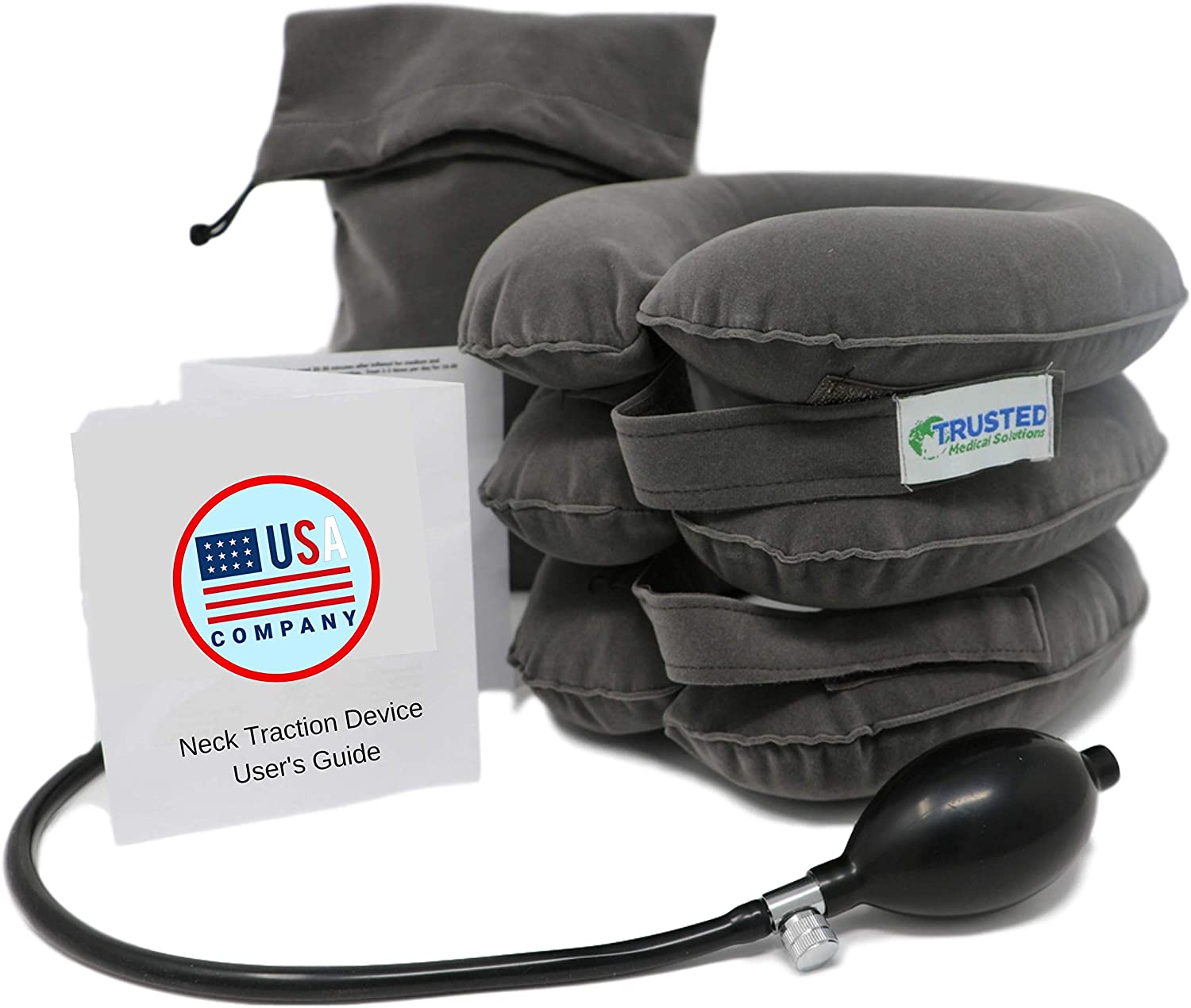 Trusted Cervical Neck Traction Device - One Size Fits All Necks - US Owned Registered - Relief for Chronic Neck & Shoulder Alignment Pain - Inflatable Neck Stretcher Collar for Home Relief