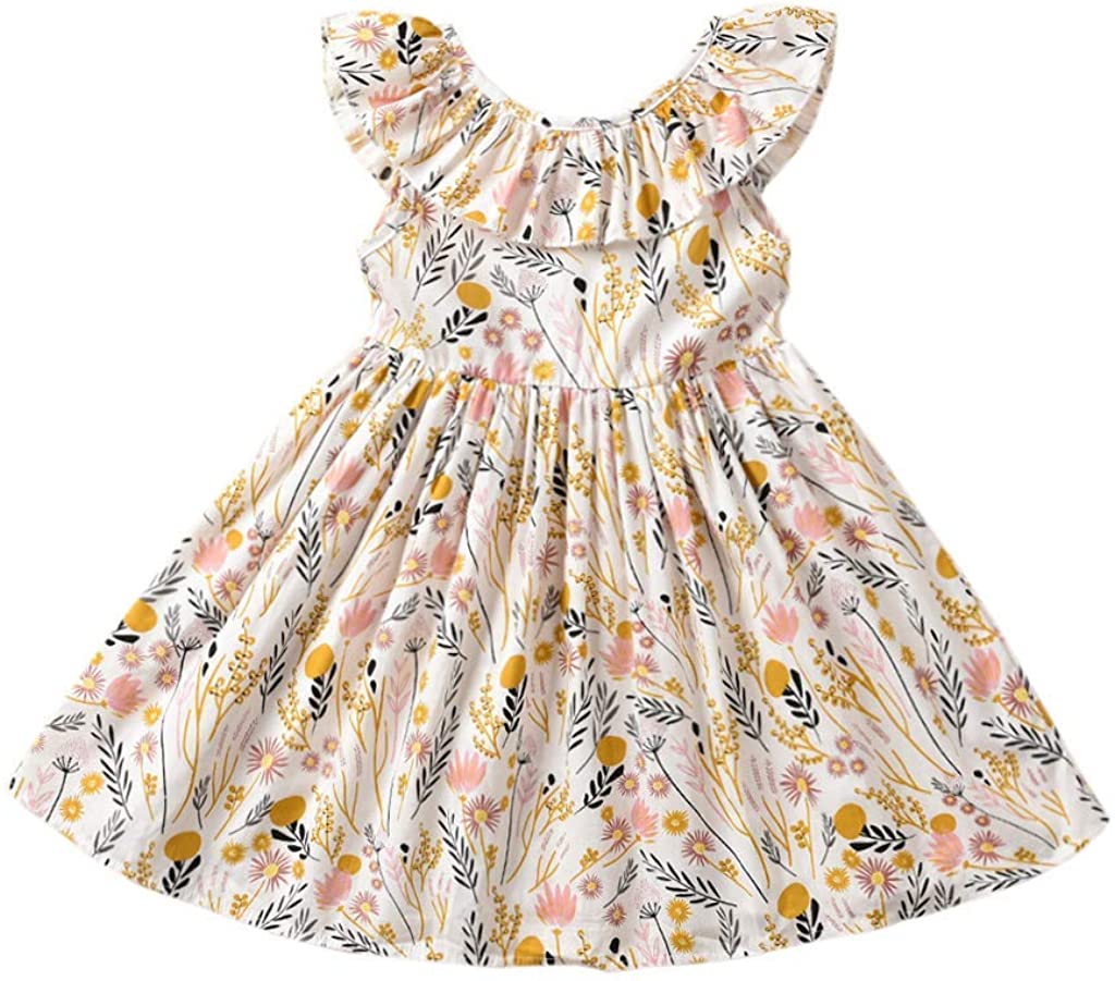 Toddler Baby Girl Sun Dress Wildflower Floral Seaside Beach Dress Overall Outfits Onepiece