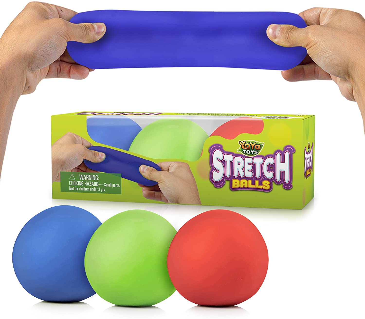 Pull, Stretch and Squeeze Stress Balls by YoYa Toys - 3 Pack - Elastic Construction Sensory Balls - Ideal for Stress and Anxiety Relief, Special Needs, Autism, Disorders and More