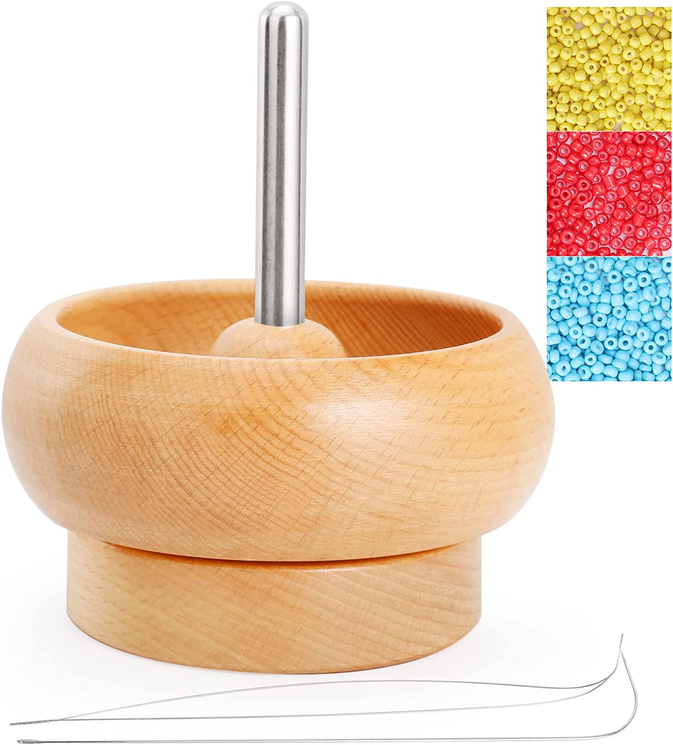 Tilhumt Bead Spinner for Jewelry Making, Wooden Spinning Bead Bowl with 2 Beading Needle and 3000 Seed Beads for Waist, Bracelets, DIY Seed Beads Crafting Project