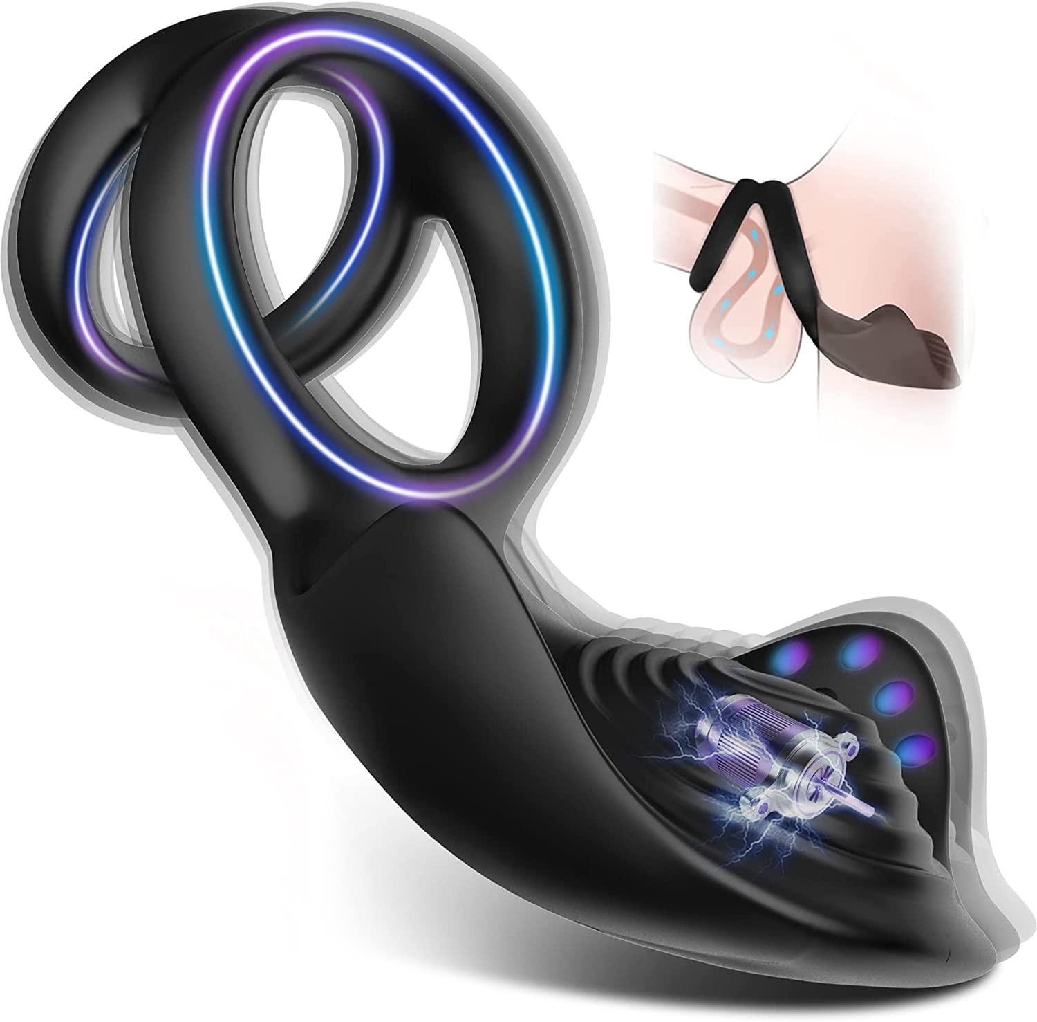 Vibrating Cock Ring for Couple, SENSIVO 3 in 1 Dual Penis Rings with 10 Vibration Modes, Rechargeable Mens Vibrator for Perineum or Clitorals Stimulation and Erection, Adult Sex Toys and Games