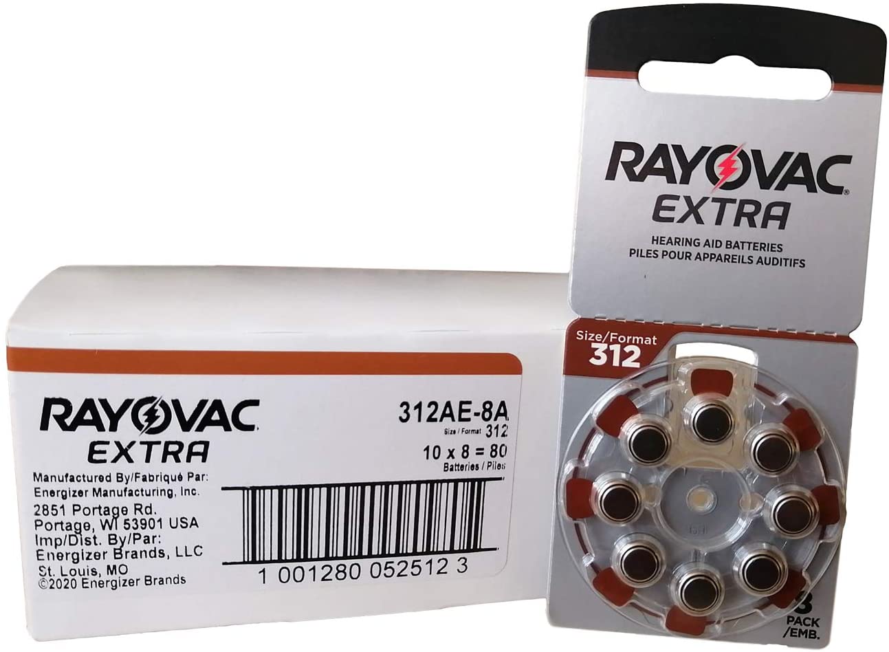 Rayovac Size 312 Extra Advanced Mercury Free Hearing Aid Batteries (80 Batteries)