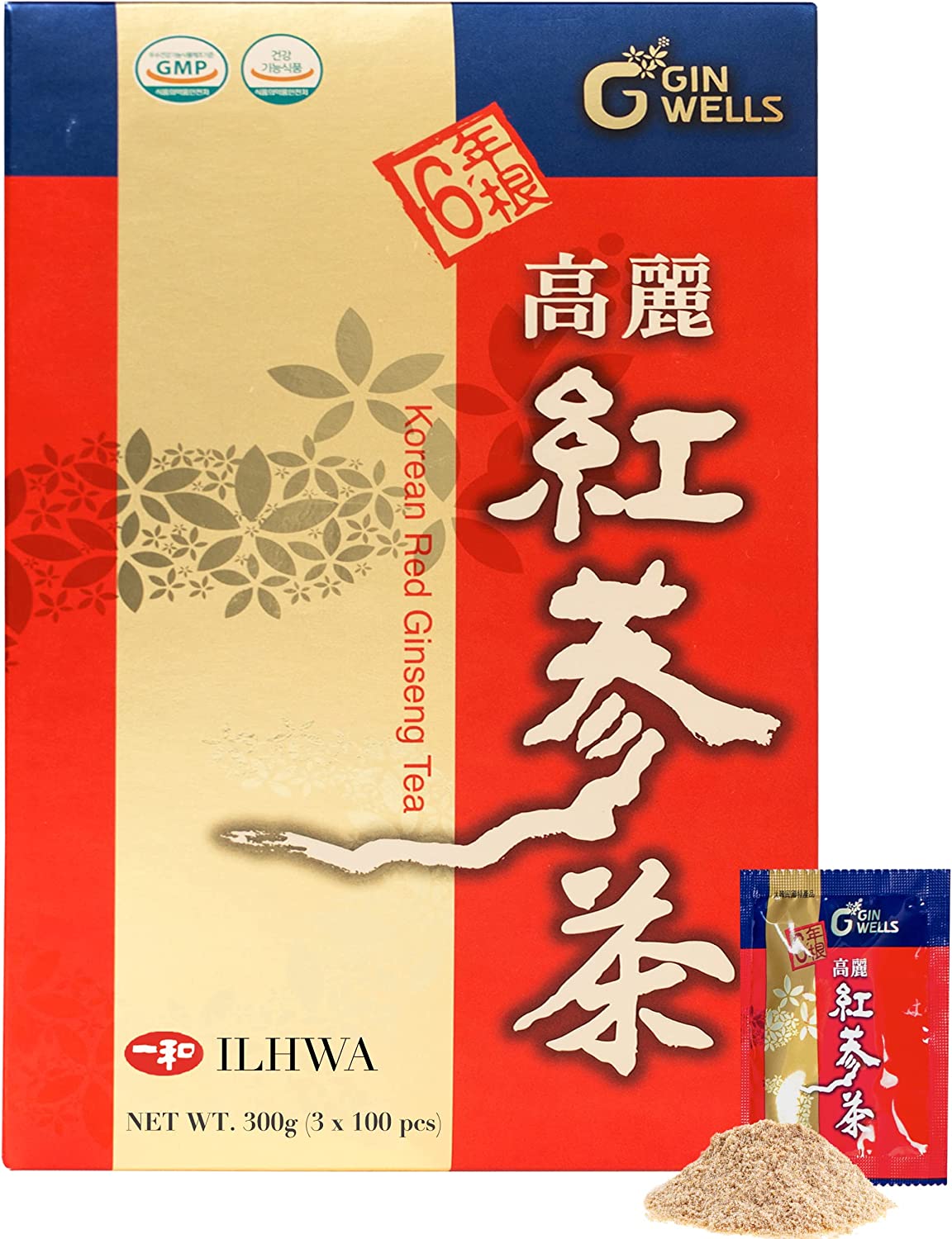 ILHWA Korean Ginseng Roots Extract Tea (50pcs) - 6 Years Ginseng Granulated. High Ginsenoside Rg1+Rb1+Rg3